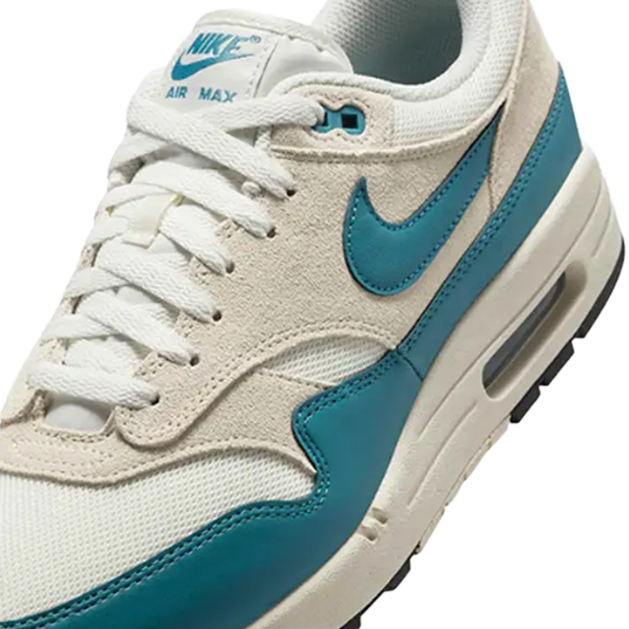 Nike Air Max 1 Essential Soft Pearl Smokey Blue sneaker with mesh and leather upper blue accents and classic Air Max cushioning available at The Attic