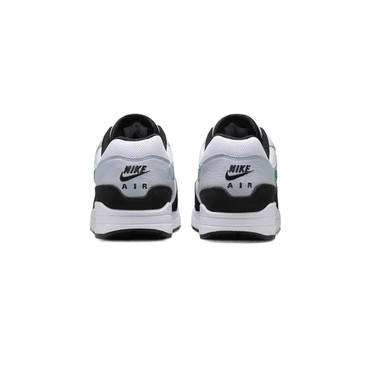 Nike Air Max 1 White Black Stadium Green sneaker with white mesh upper black detailing and green accents