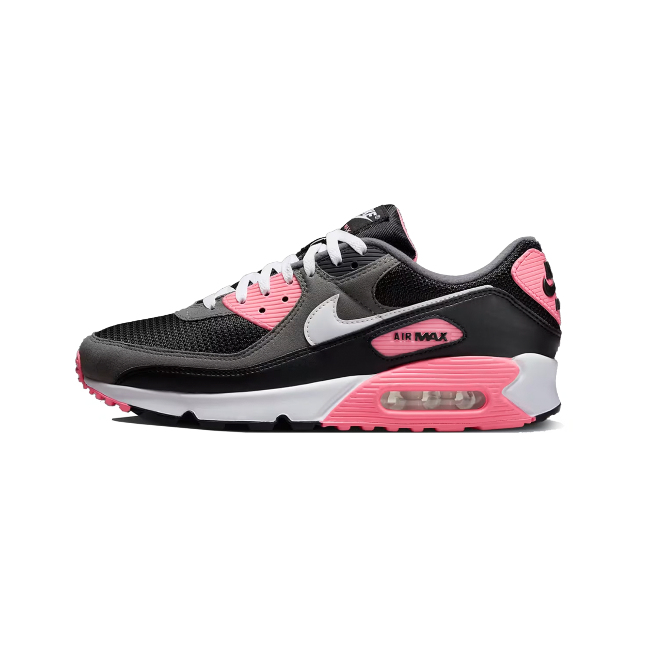 Nike Air Max 90 Black Sunset Pulse sneaker with black upper and vibrant Sunset Pulse accents available at The Attic