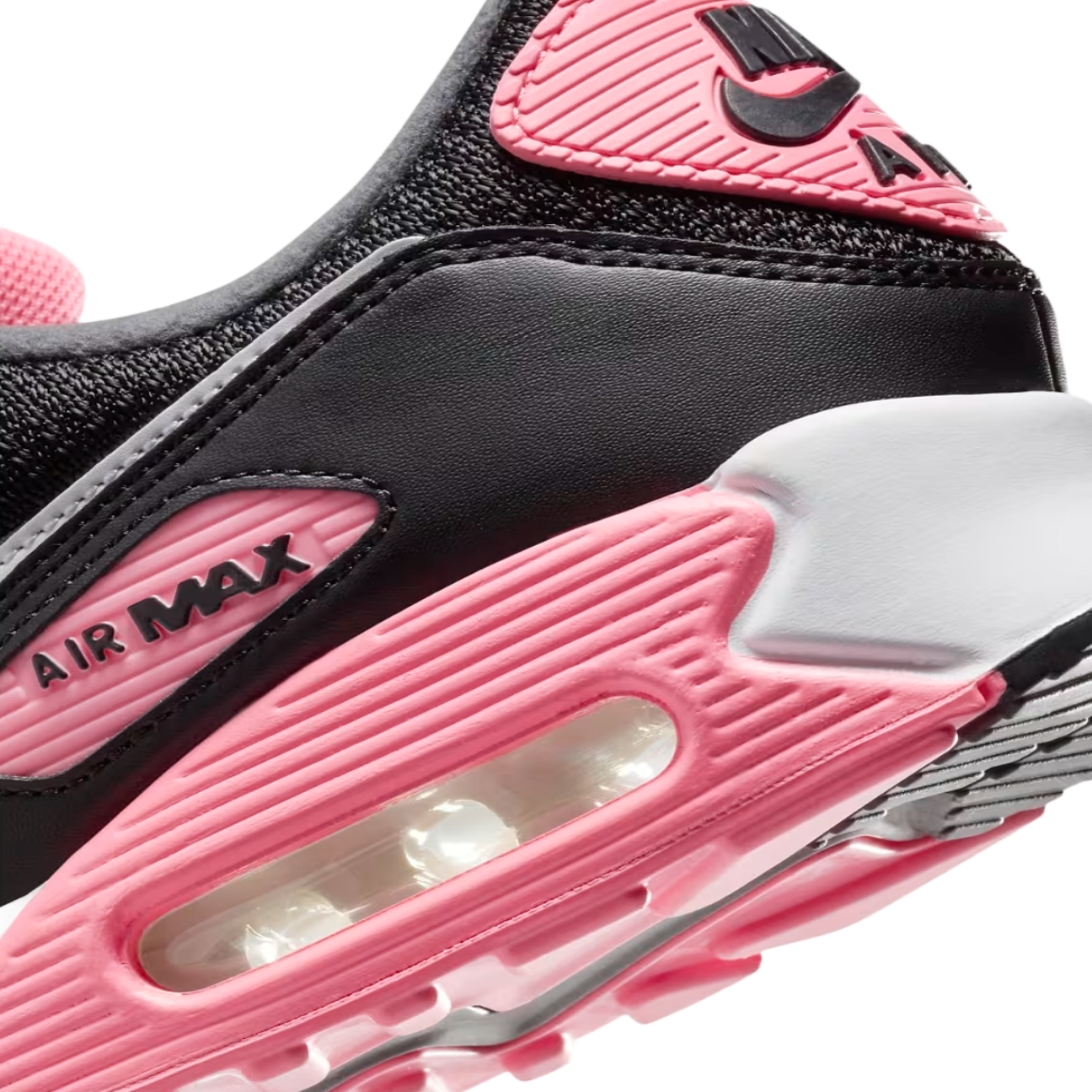Nike Air Max 90 Black Sunset Pulse sneaker with black upper and vibrant Sunset Pulse accents available at The Attic