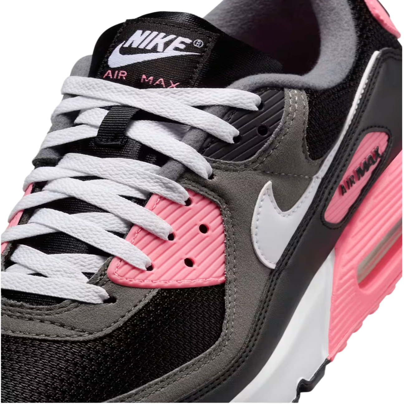 Nike Air Max 90 Black Sunset Pulse sneaker with black upper and vibrant Sunset Pulse accents available at The Attic