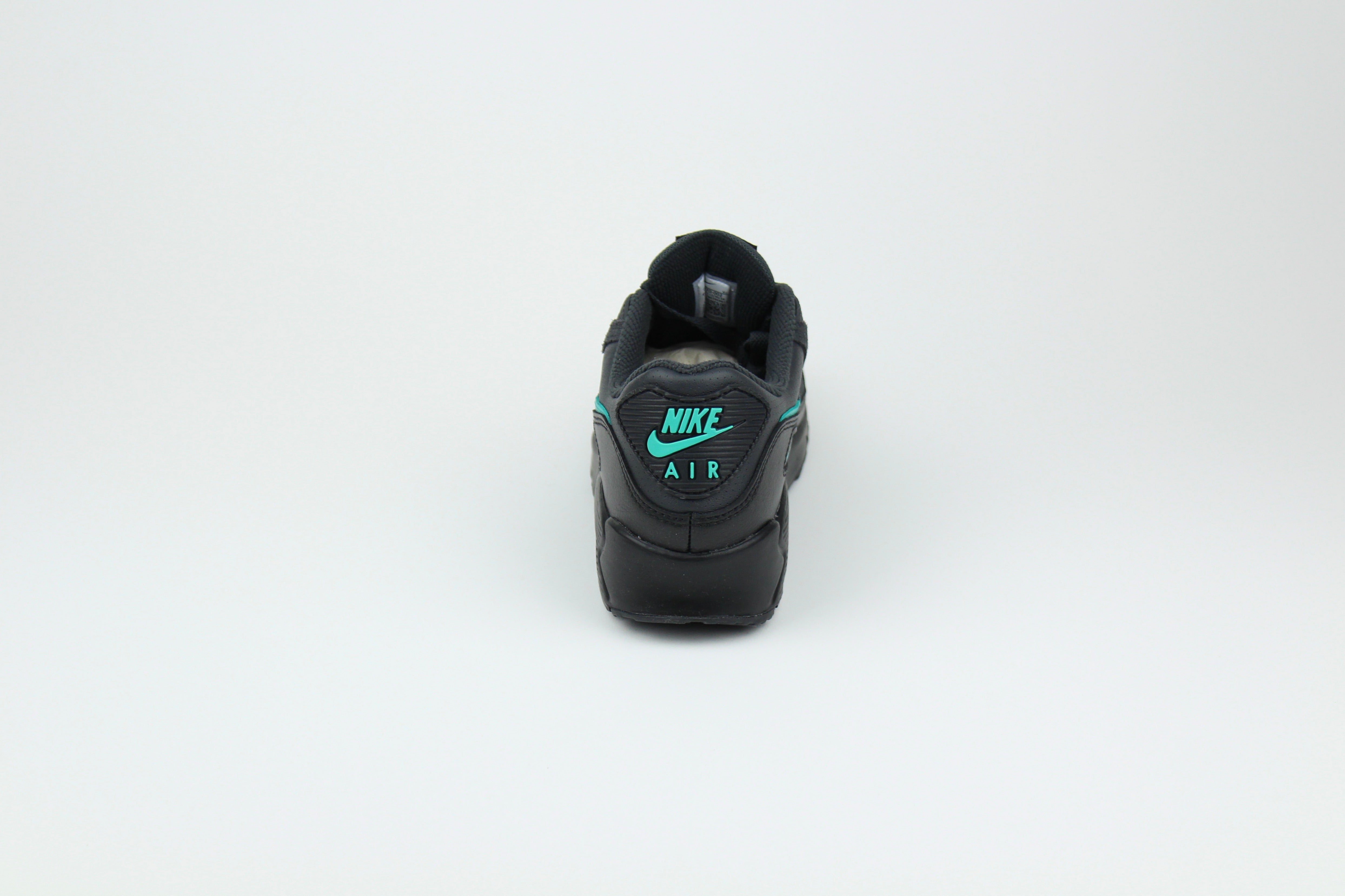 Nike Air Max 90 sneakers in 'Black Tiffany' colorway, bold black and Tiffany blue athletic shoes, perfect for casual and sporty styles.