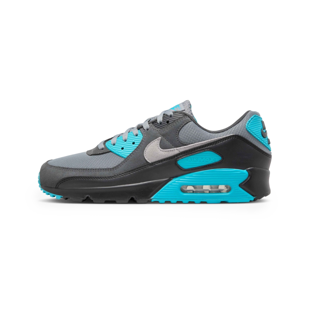 Nike Air Max 90 Cool Grey Dusty Cactus Black Wolf Grey sneaker with layered grey tones cactus accents available at The Attic