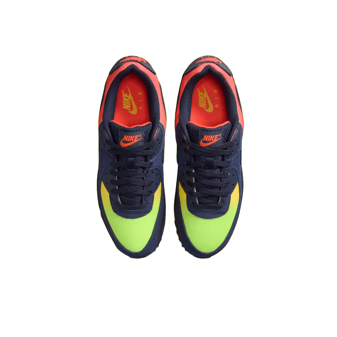 Nike Air Max 90 LTR Lemon Venom Blackened Blue GS sneaker with leather upper bold yellow colourway and visible Air cushioning