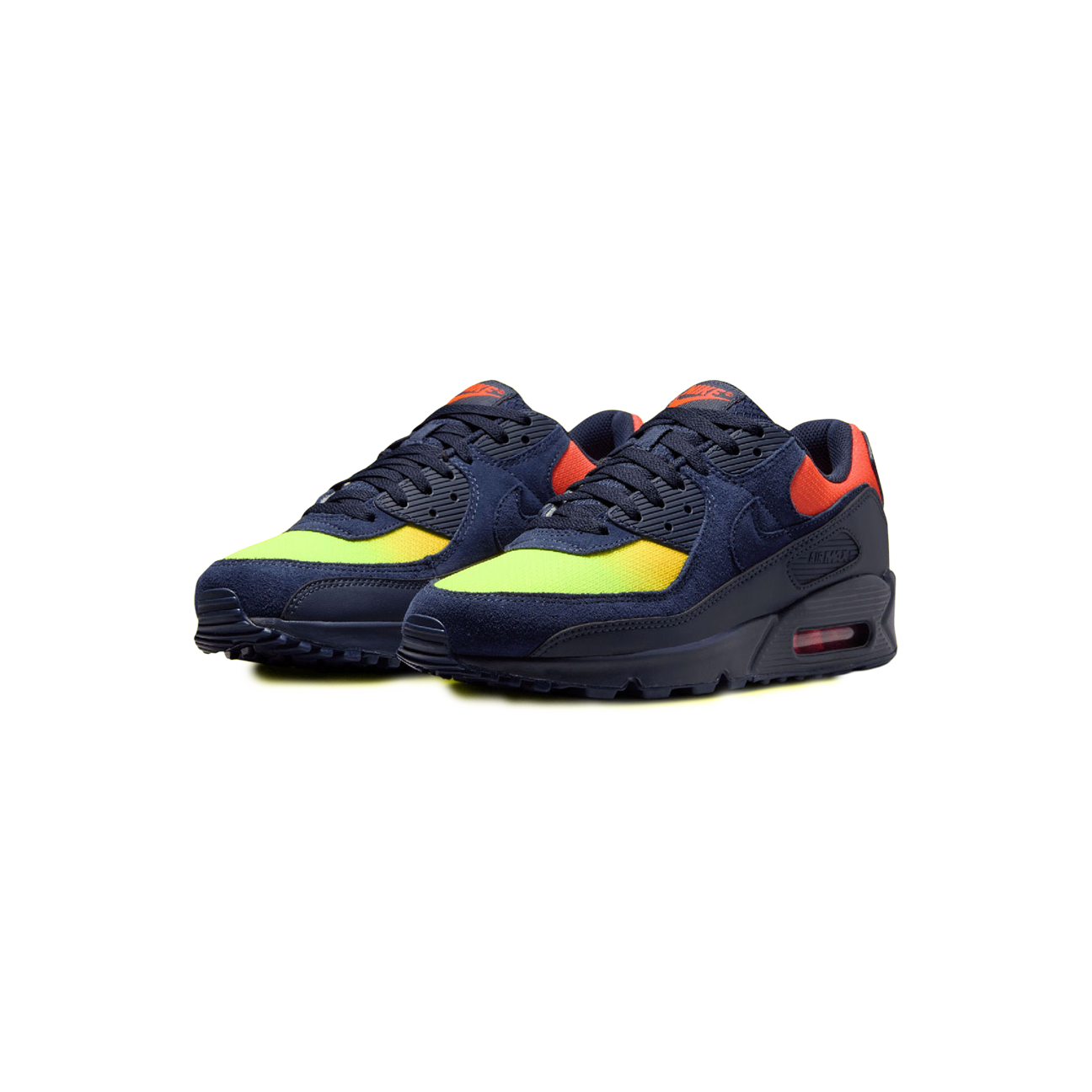 Nike Air Max 90 LTR Lemon Venom Blackened Blue GS sneaker with leather upper bold yellow colourway and visible Air cushioning