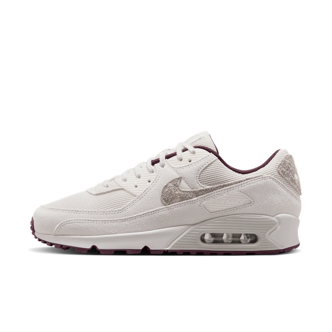 Nike Air Max 90 'Phantom & Burgundy Crush' – stylish sneakers featuring a sleek combination of phantom and burgundy crush colours, Air Max cushioning for comfort, and premium construction, ideal for casual and streetwear outfits.