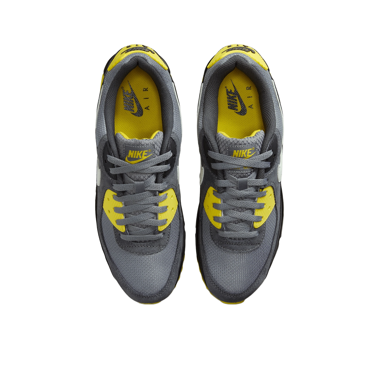 Nike Air Max 90 Smoke Grey Lightning sneaker with grey upper and bright Lightning accents available at The Attic