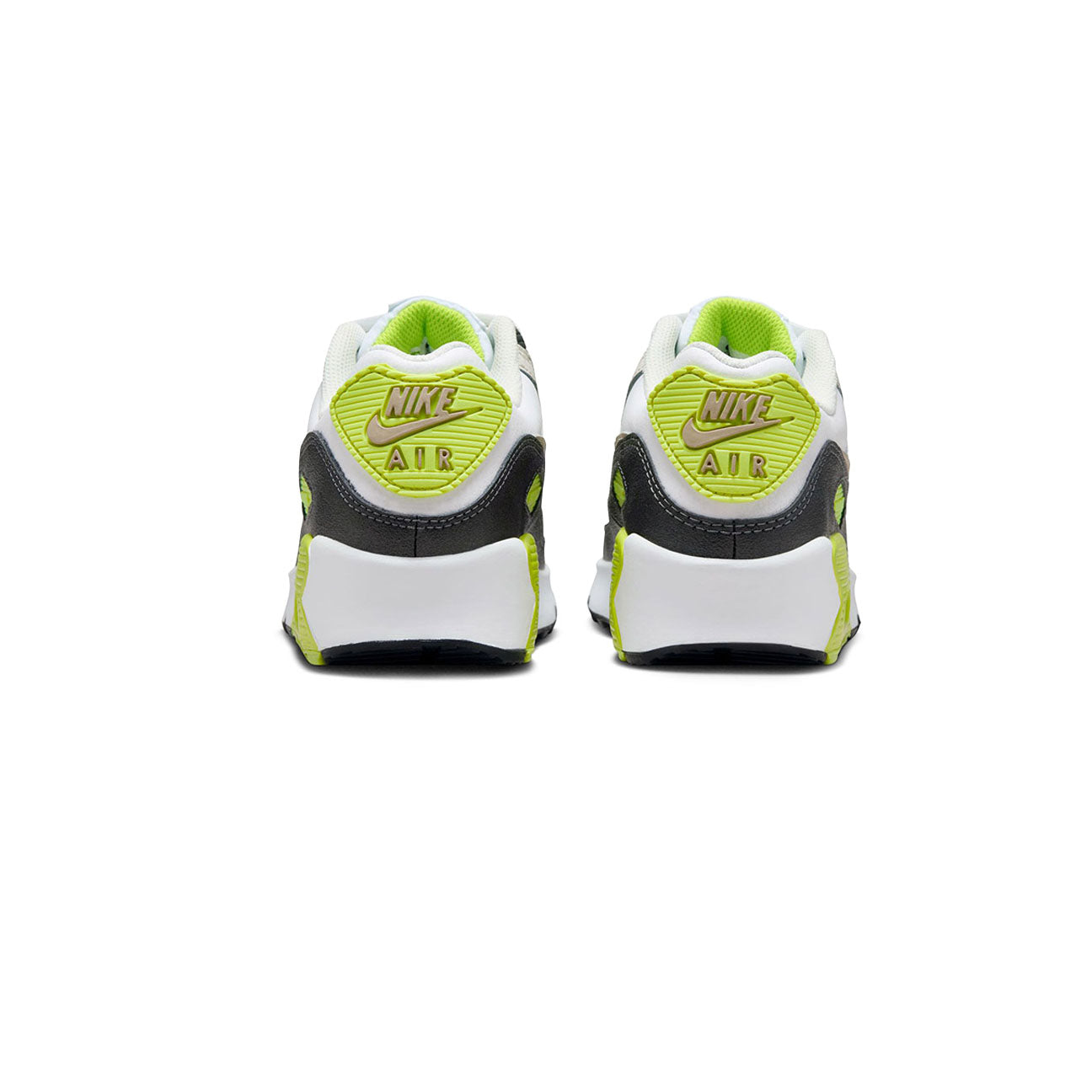 Nike Air Max 90 White Cyber Dark Smoke Grey Khaki GS sneaker with mesh and leather upper and visible Air cushioning