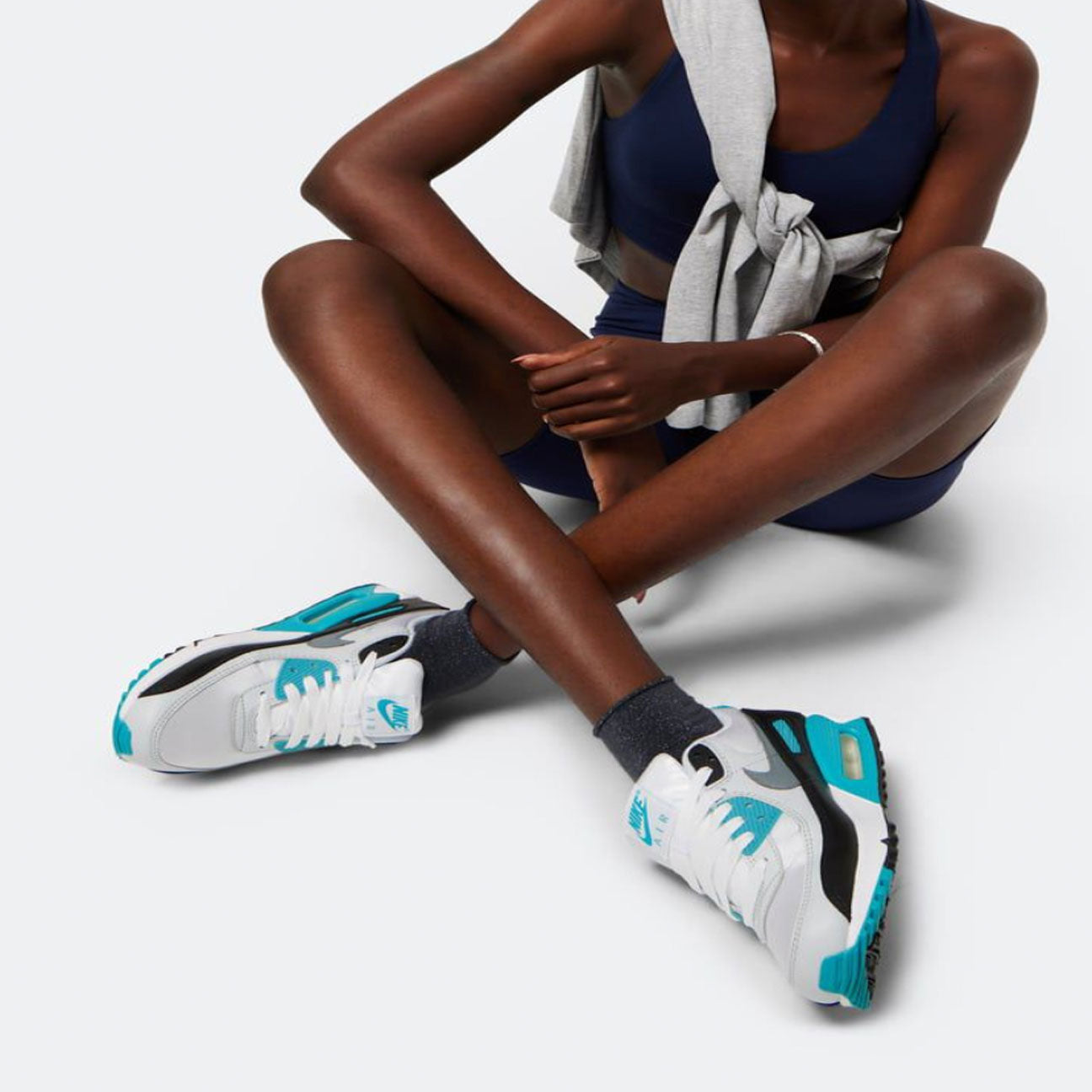 Nike Air Max 90 White Teal Nebula womens sneaker with mesh and leather upper and visible Air cushioning