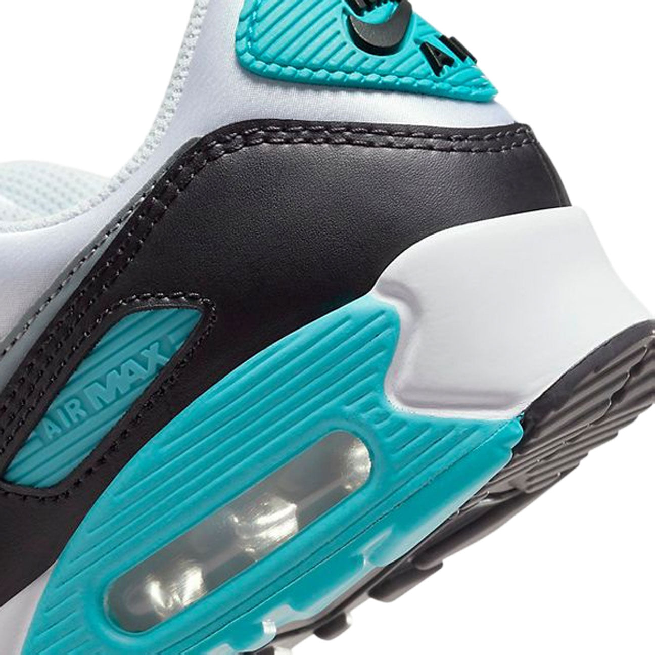 Nike Air Max 90 White Teal Nebula womens sneaker with mesh and leather upper and visible Air cushioning