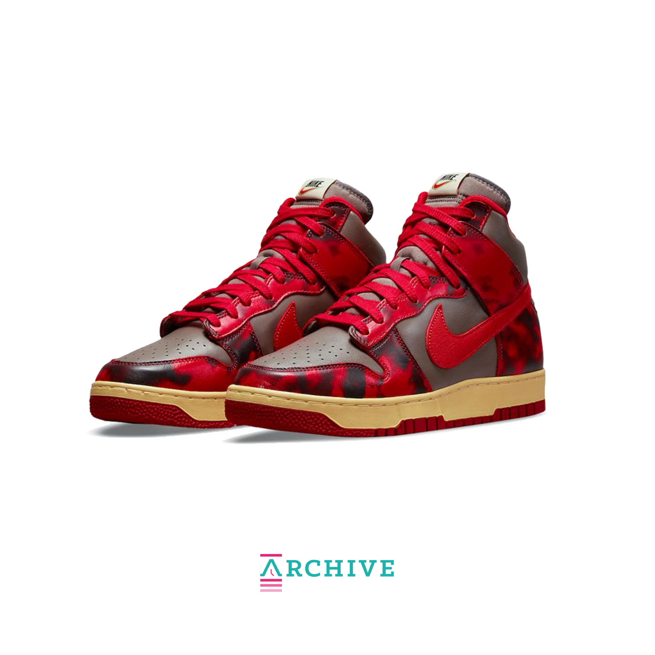 Nike Dunk High 85 SP Acid Wash sneaker in red with vintage treated leather upper and classic high top Dunk silhouette