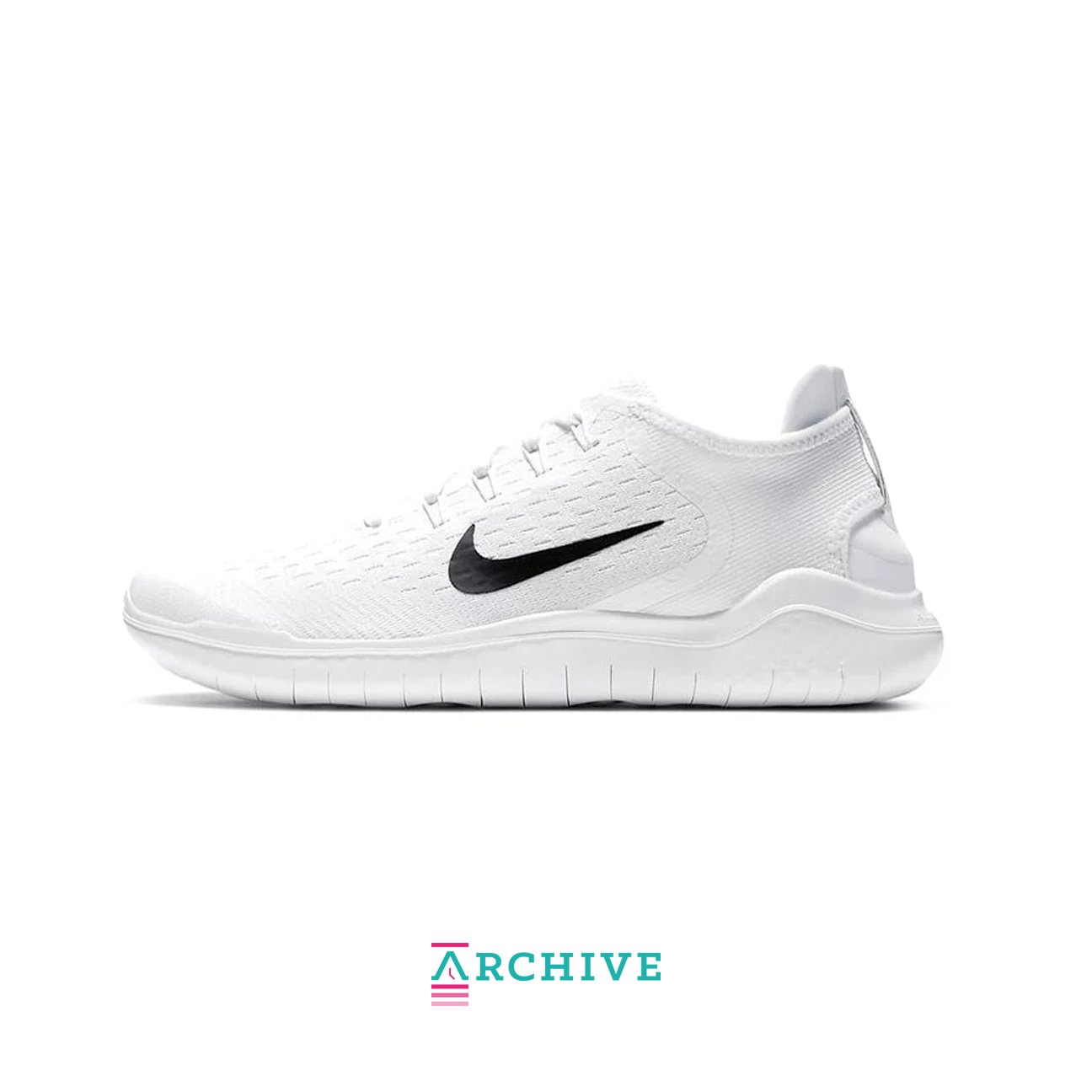 Nike Free RN 2018 White running shoe with lightweight white mesh upper flexible sole and minimalist design available at The Attic