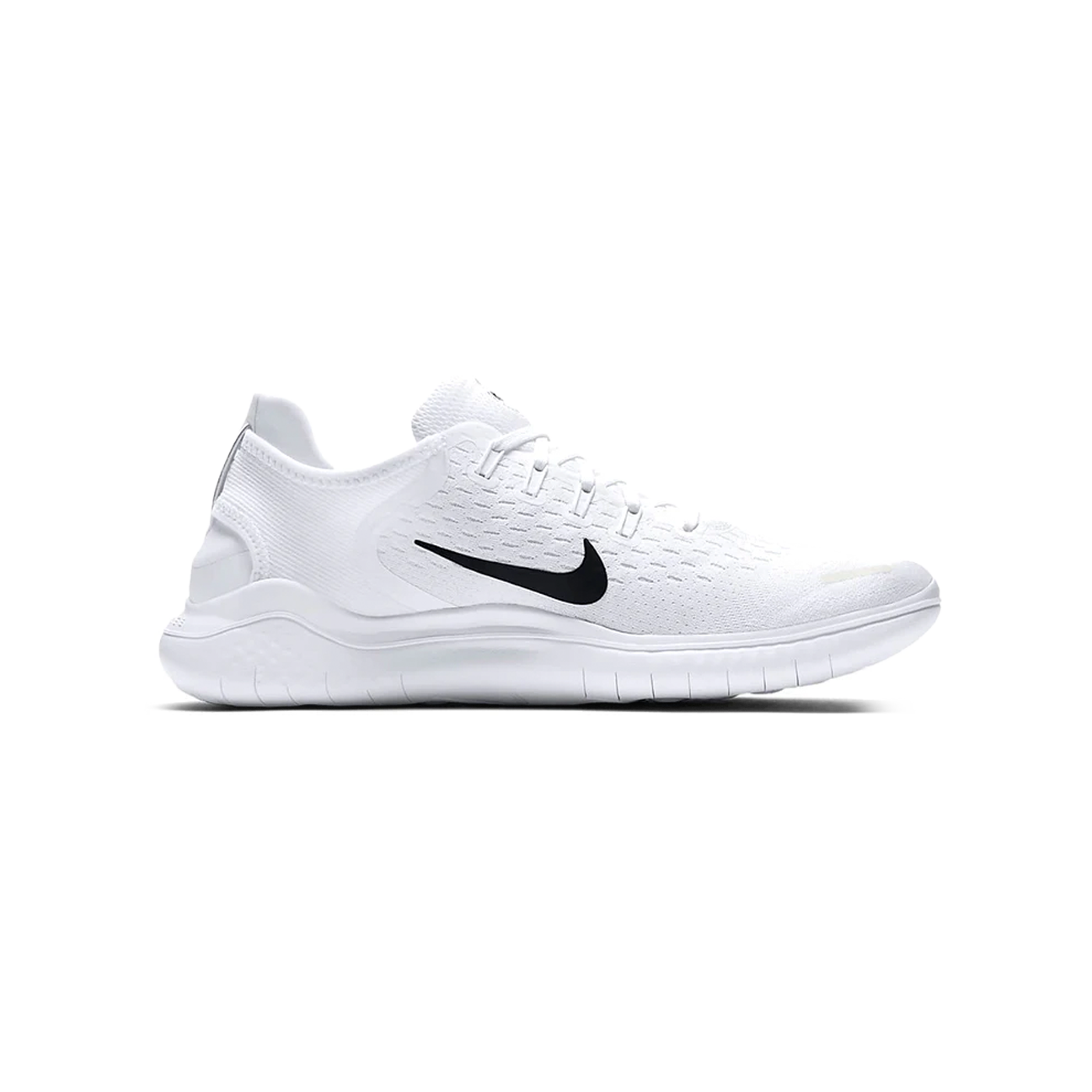 Nike Free RN 2018 White running shoe with lightweight white mesh upper flexible sole and minimalist design available at The Attic