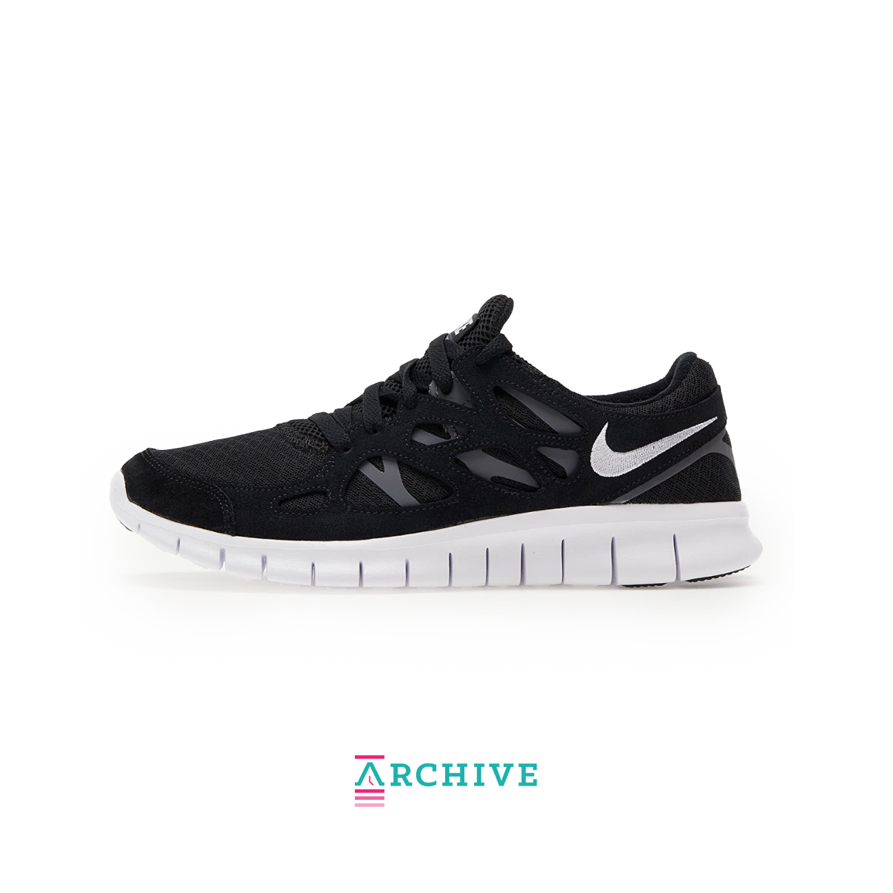 Nike Free Run 2 Black White with breathable mesh upper and flexible sole