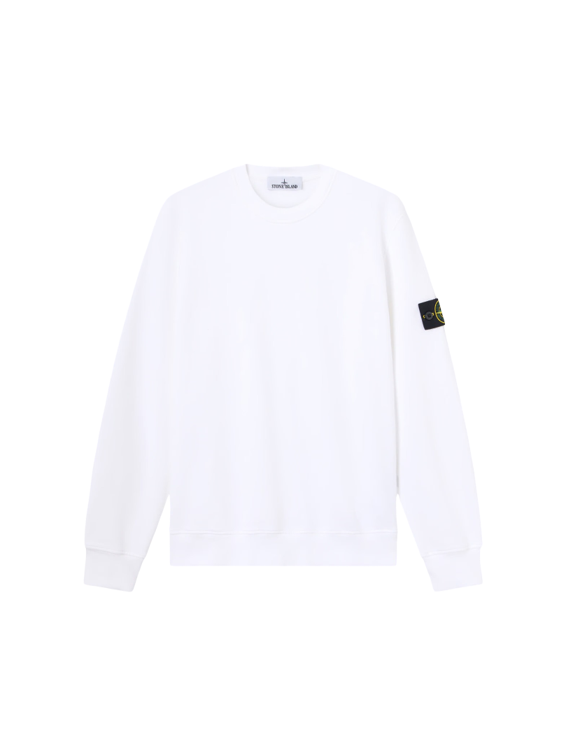 Shop the Stone Island Felpa Crewneck 'White' – a premium cotton sweatshirt with a clean white finish and iconic compass patch, blending comfort, quality, and streetwear style.