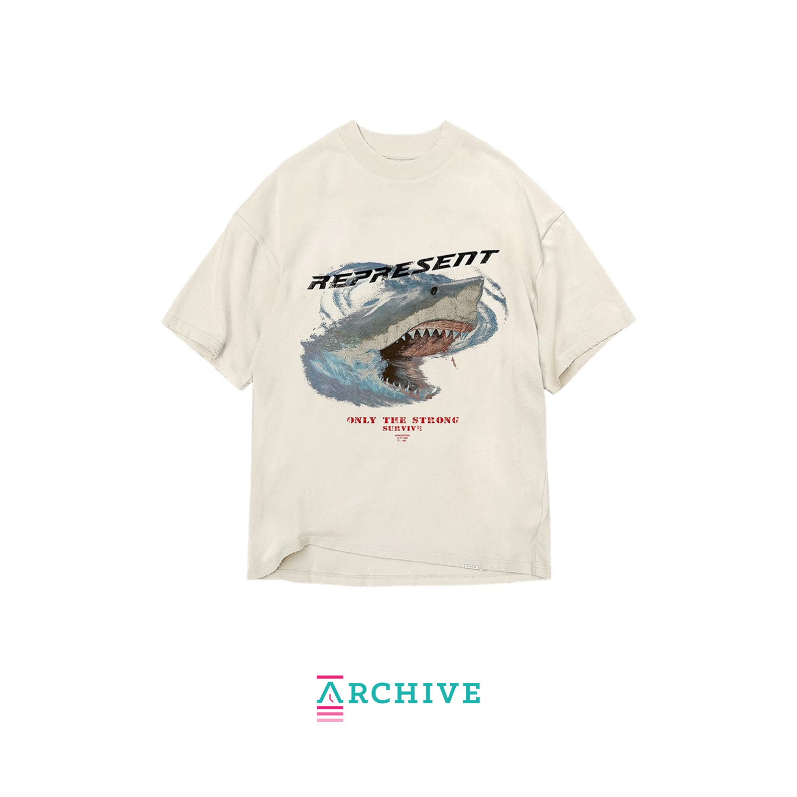 Represent Only The Strong Survive Shark T-Shirt 'Vintage White' - Large (ARCHIVE)-8614899843402-The Attic