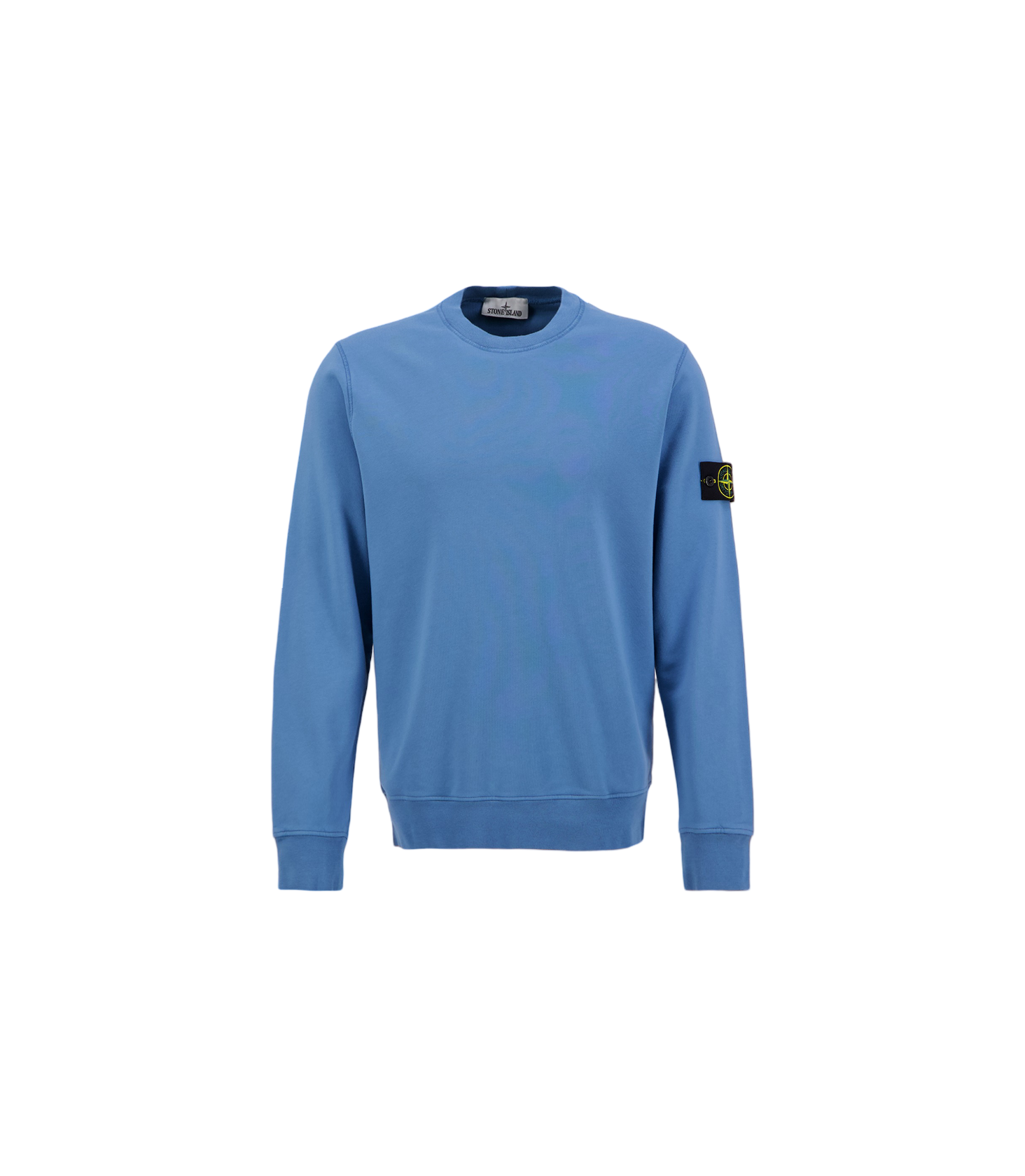 Stone Island Felpa Crewneck 'Blue Acciaio' with soft cotton and compass branding. Style with cargos or shorts for a clean, premium streetwear fit.