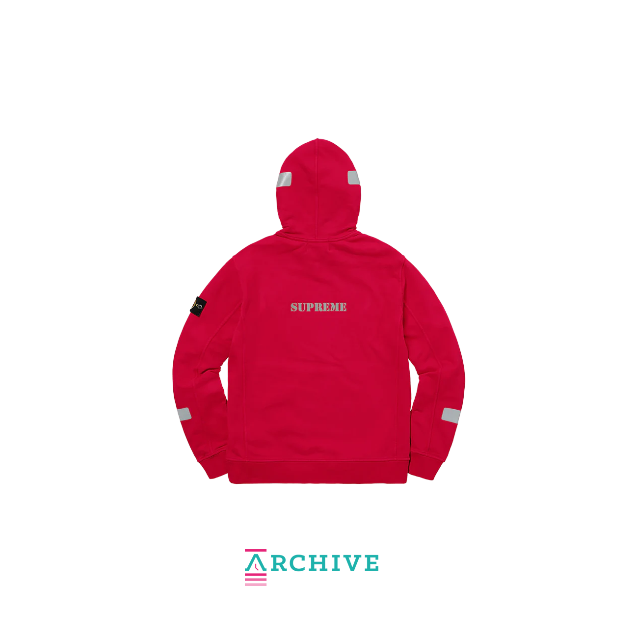 Supreme x Stone Island hooded sweatshirt in magenta from Fall Winter 2017 with compass badge detail.