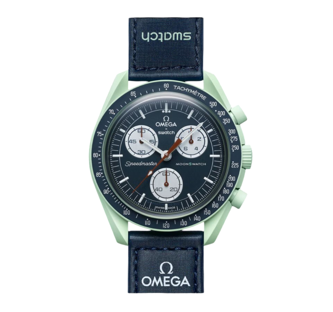 Swatch x Omega Bioceramic Moonswatch Mission to Earth – Blue and Green Chronograph Watch, Space-Inspired Collaboration Timepiece, Collectible Swiss Wristwatch