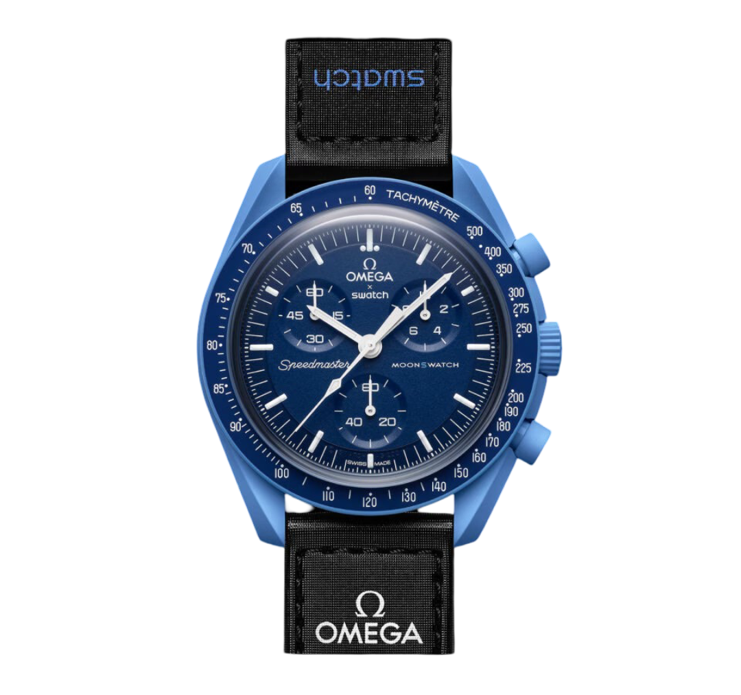 Swatch x Omega Bioceramic Moonswatch Mission to Neptune – Deep Blue Chronograph Watch, Space-Inspired Collaboration Timepiece, Collectible Swiss Wristwatch