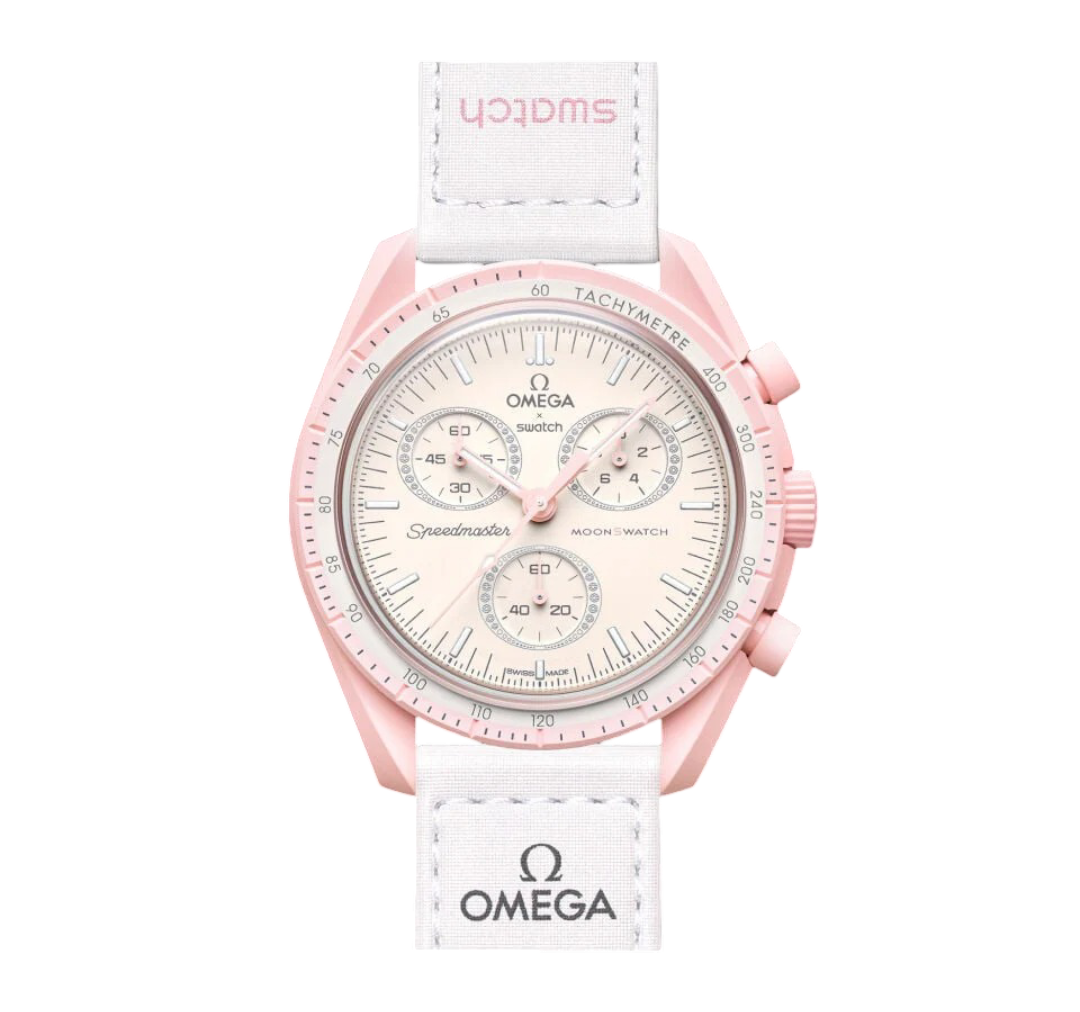 Swatch x Omega Bioceramic Moonswatch Mission to Venus – Pink Chronograph Watch, Space-Inspired Collaboration Timepiece, Collectible Swiss Wristwatch