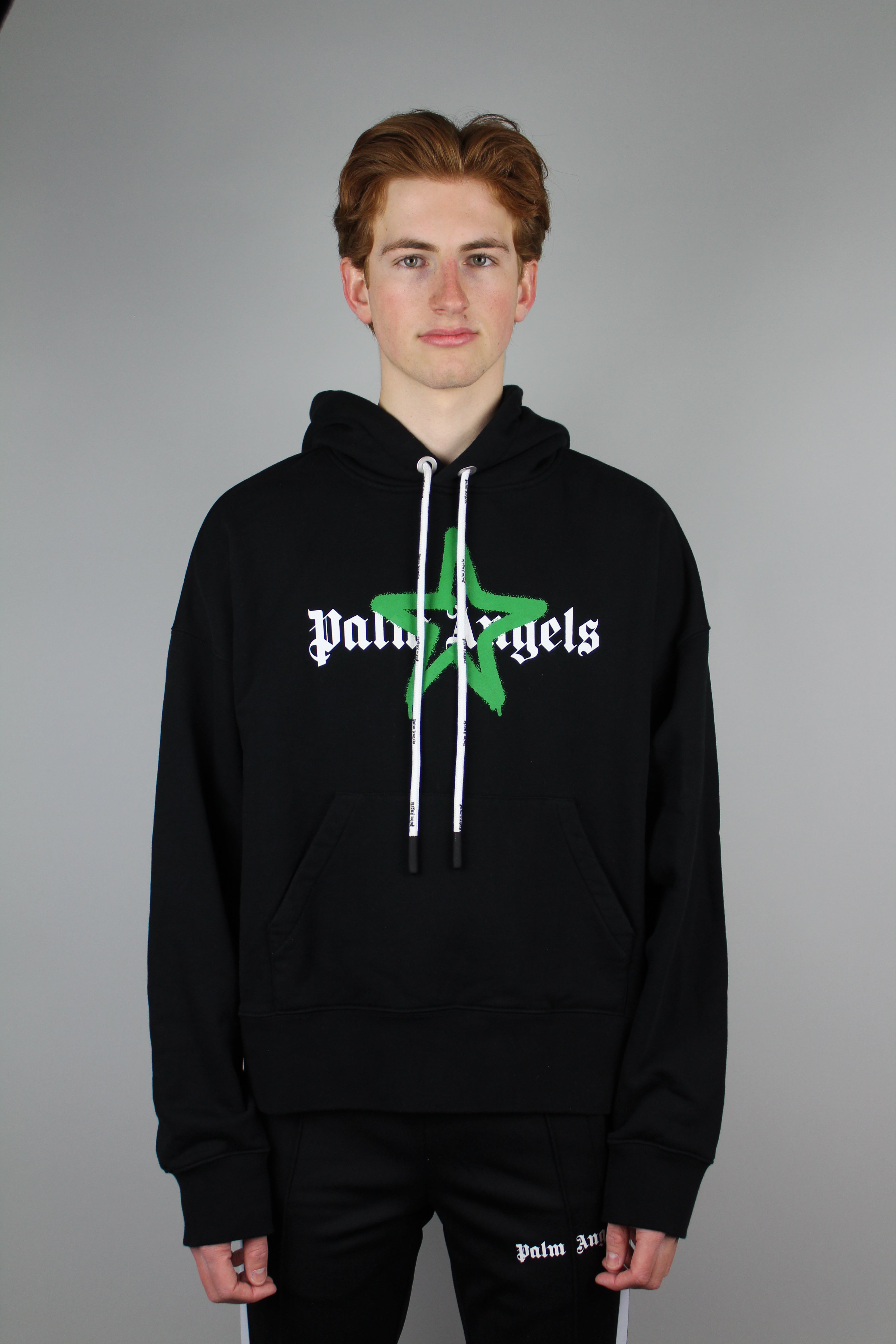 Palm Angels Star Sprayed Hoodie 'Black/Green'-8361785688394-The Attic