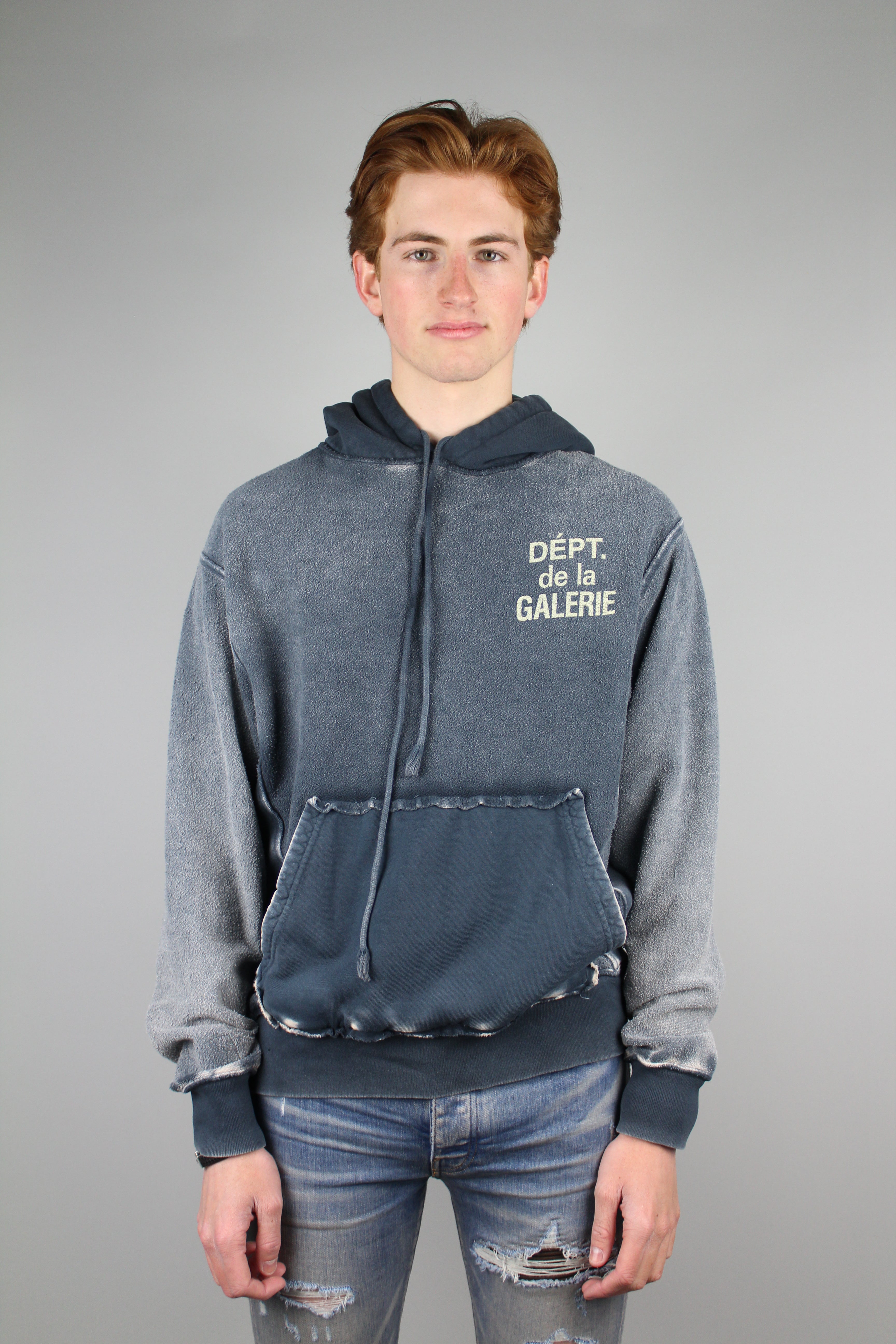 Gallery Dept. Distressed Reversible Hooded Sweatshirt 'Blue'-8338989613386-The Attic