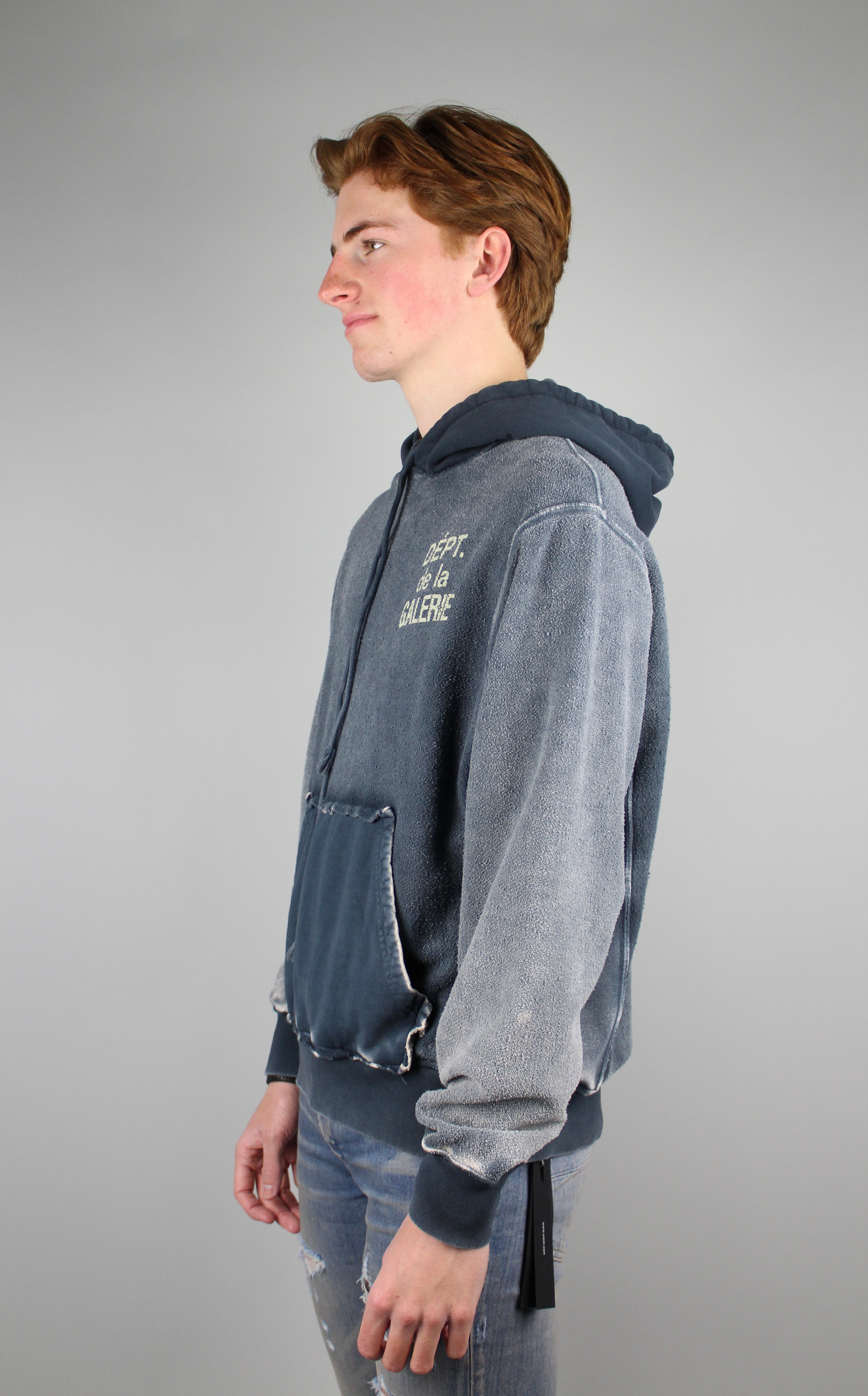 Gallery Dept. Distressed Reversible Hooded Sweatshirt 'Blue'-8338989613386-The Attic