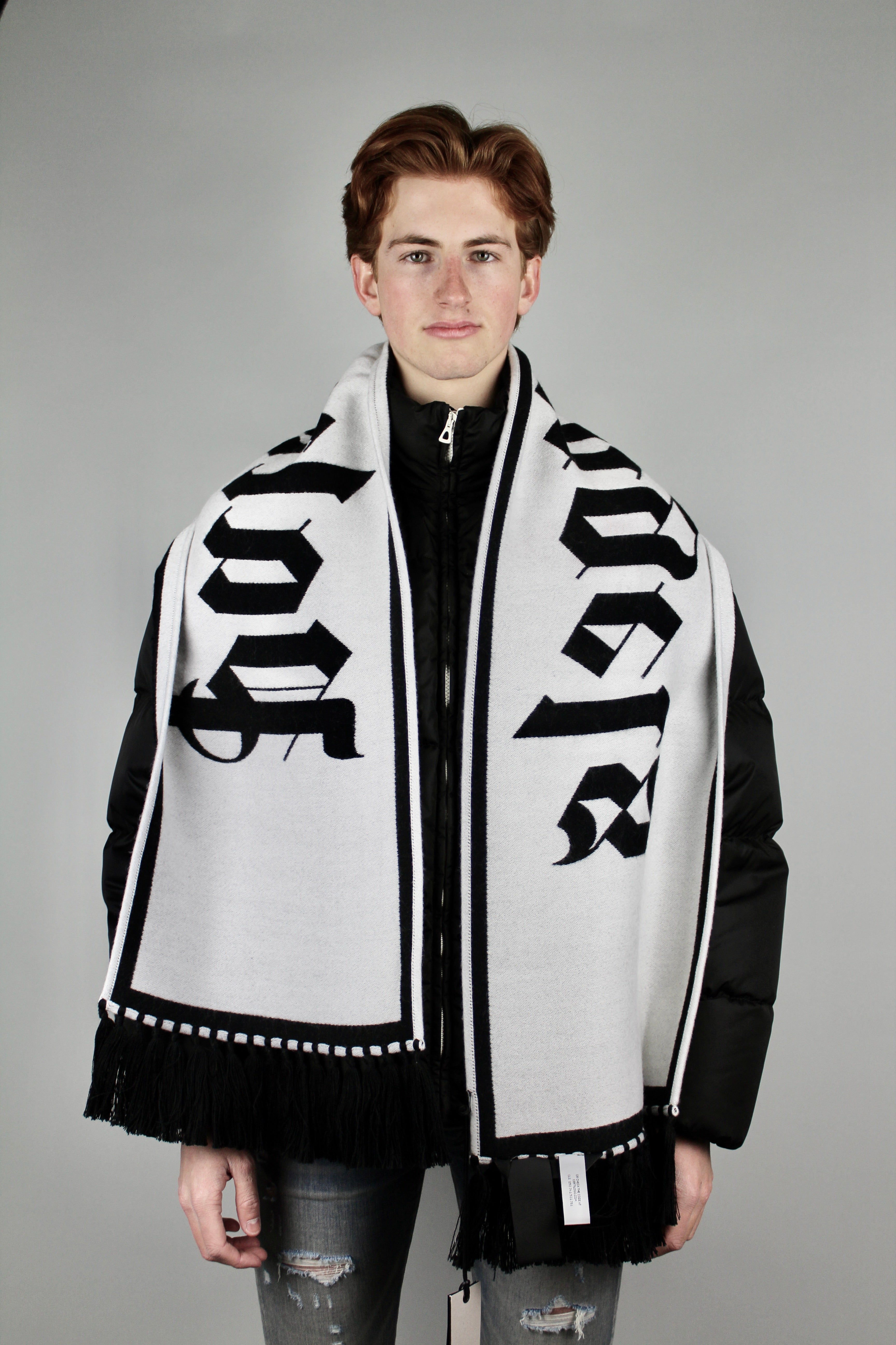 Palm Angels Macro Logo Scarf 'Black/White'-8361716285770-The Attic