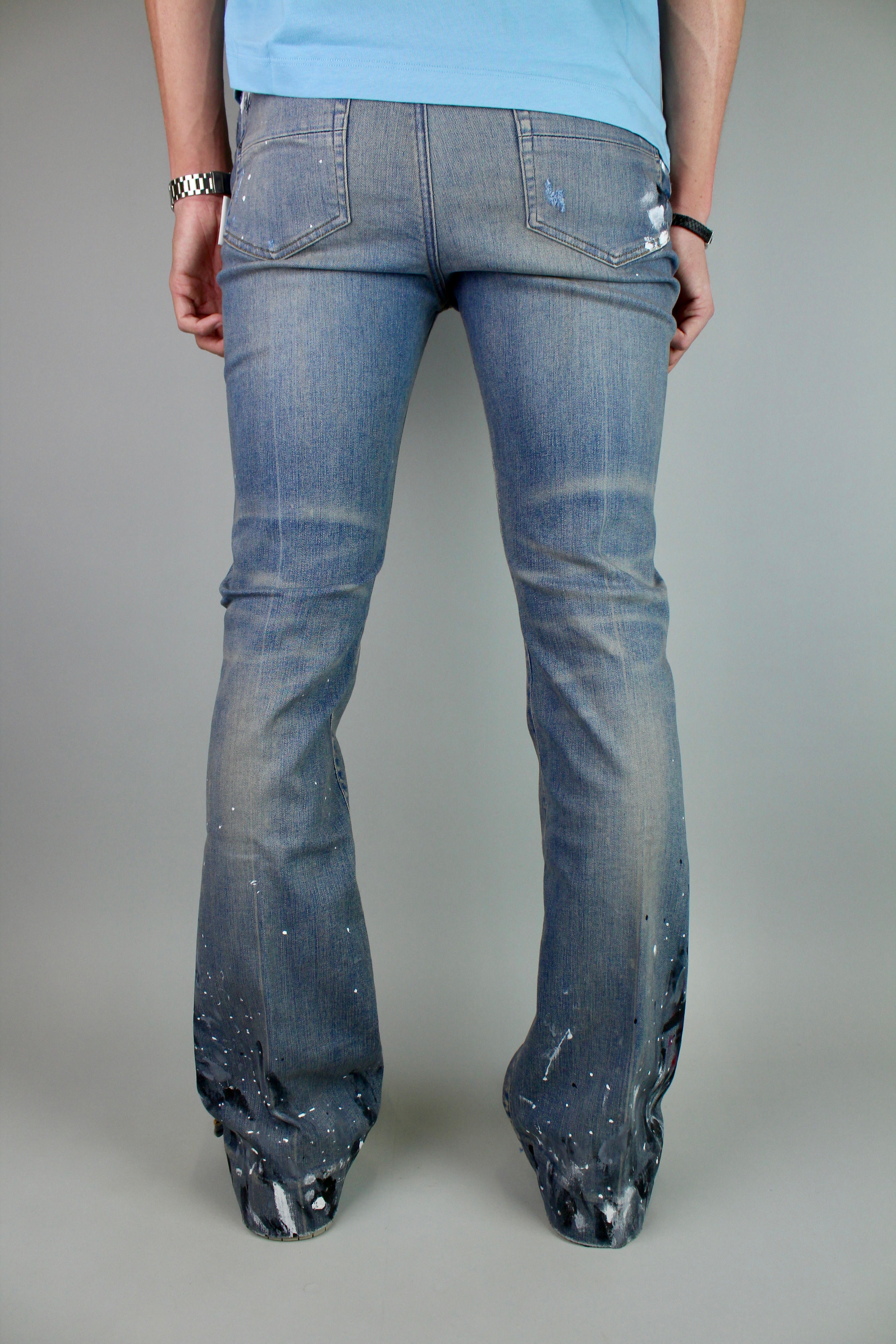 Amiri Paint Splatter Flare Jeans 'Clay Indigo'-9385348792650-The Attic