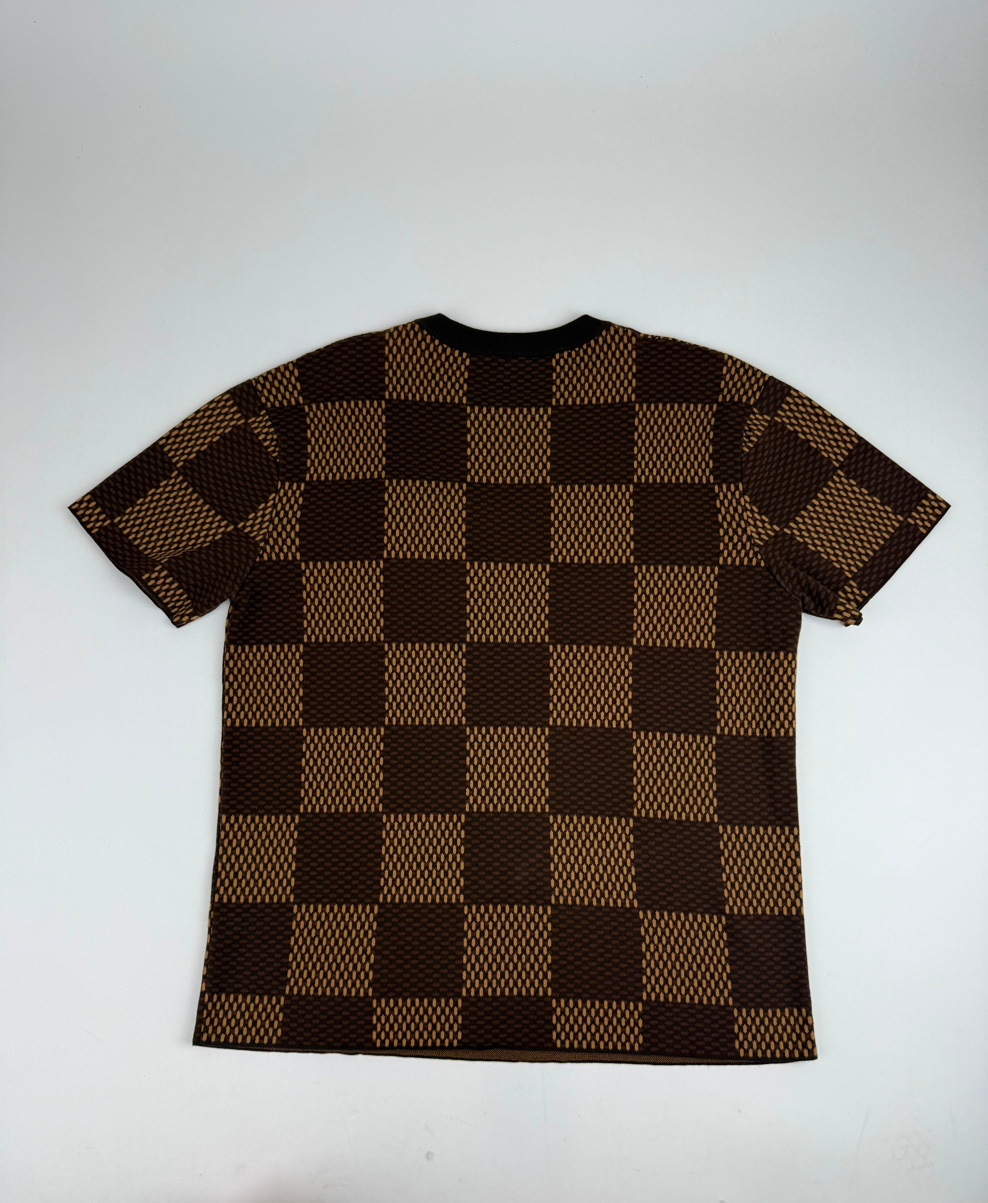 Louis Vuitton Short-Sleeved Cotton Damier Crewneck with Crystal LV Patch 'Sienna' - Size M (ARCHIVE)