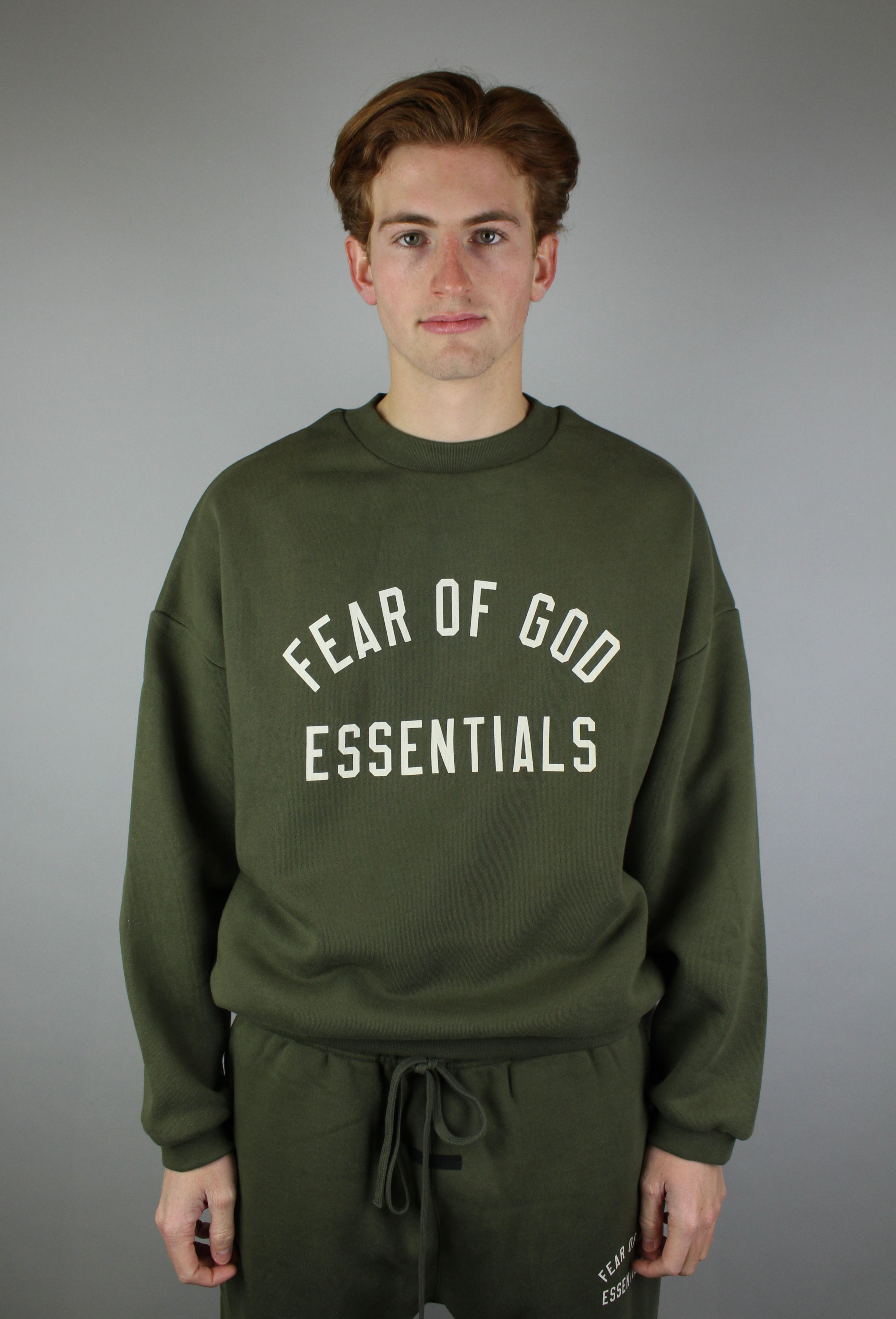 Fear of God Essentials Fleece Crewneck 'Military'-9579086250314-The Attic