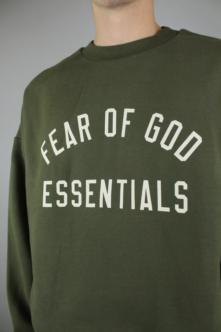 Fear of God Essentials Fleece Crewneck 'Military'-9579086250314-The Attic