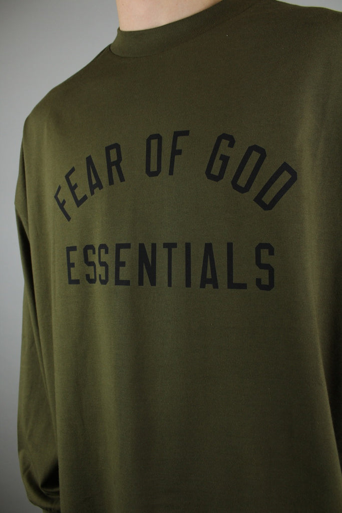 Fear of God Essentials Jersey Longsleeve Tee 'Olive'-9579019338058-The Attic