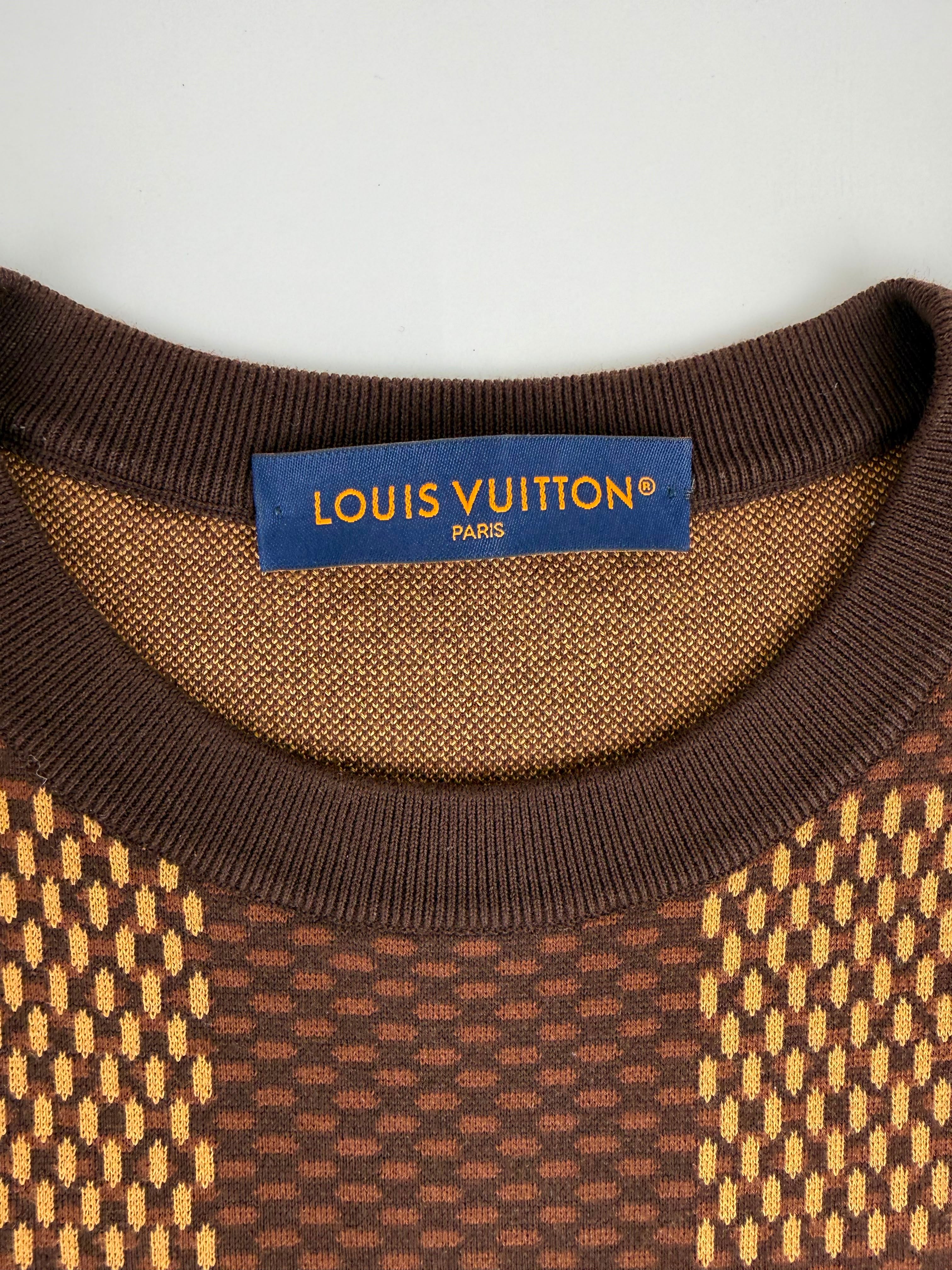 Louis Vuitton Short-Sleeved Cotton Damier Crewneck with Crystal LV Patch 'Sienna' - Size M (ARCHIVE)
