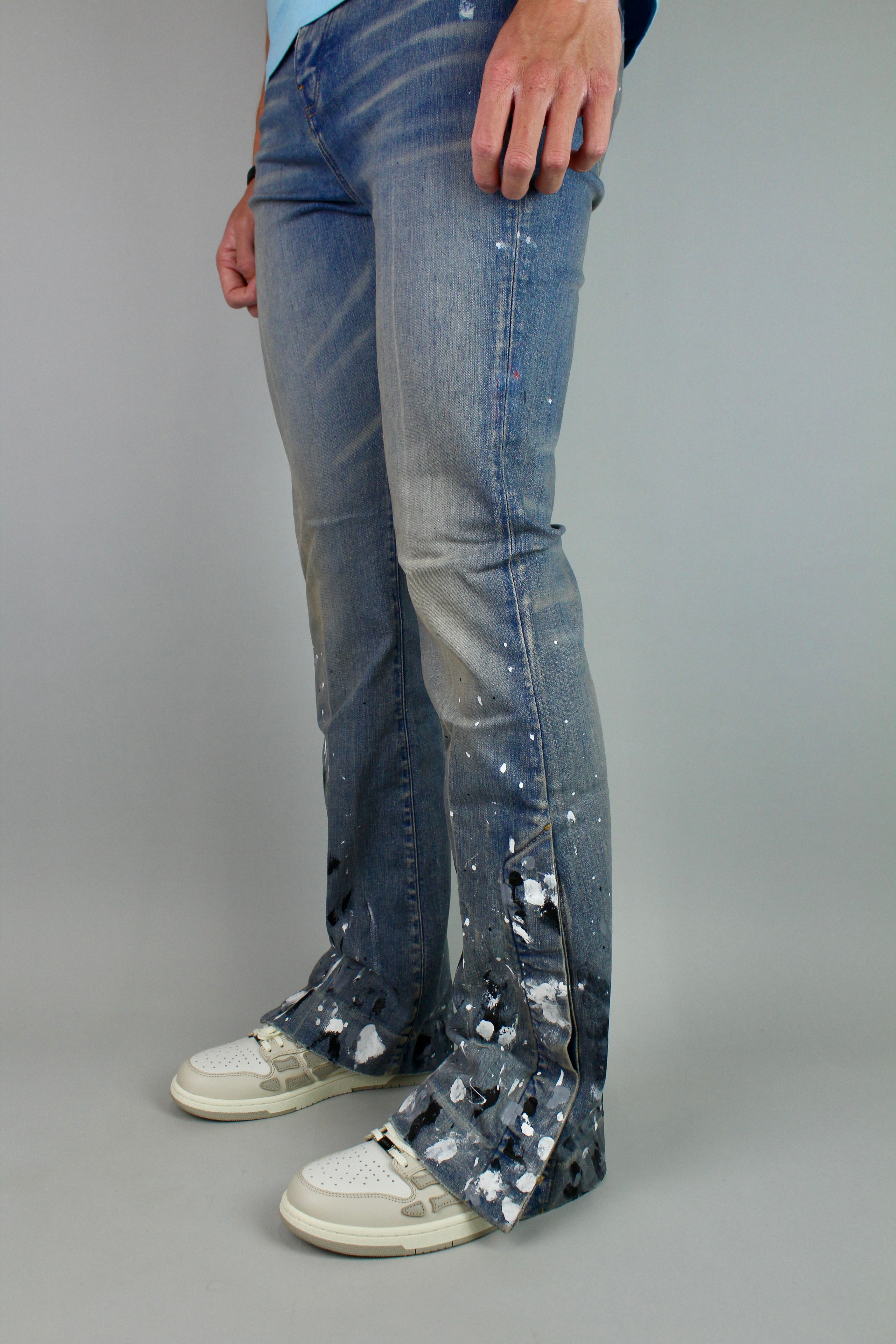 Amiri Paint Splatter Flare Jeans 'Clay Indigo'-9385348792650-The Attic