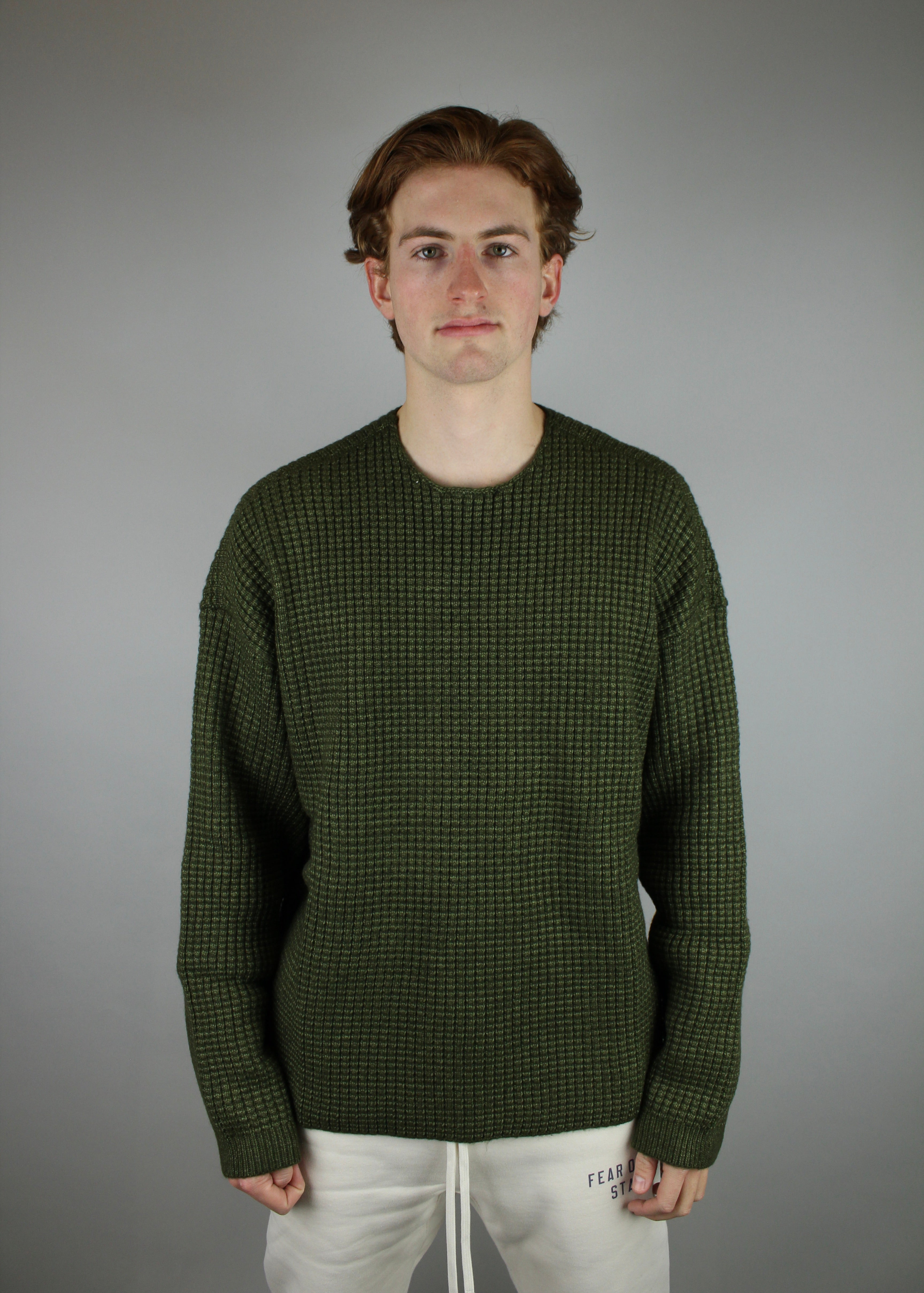 Fear of God Essentials Heavy Waffle Crewneck 'Military'-10040181817674-The Attic