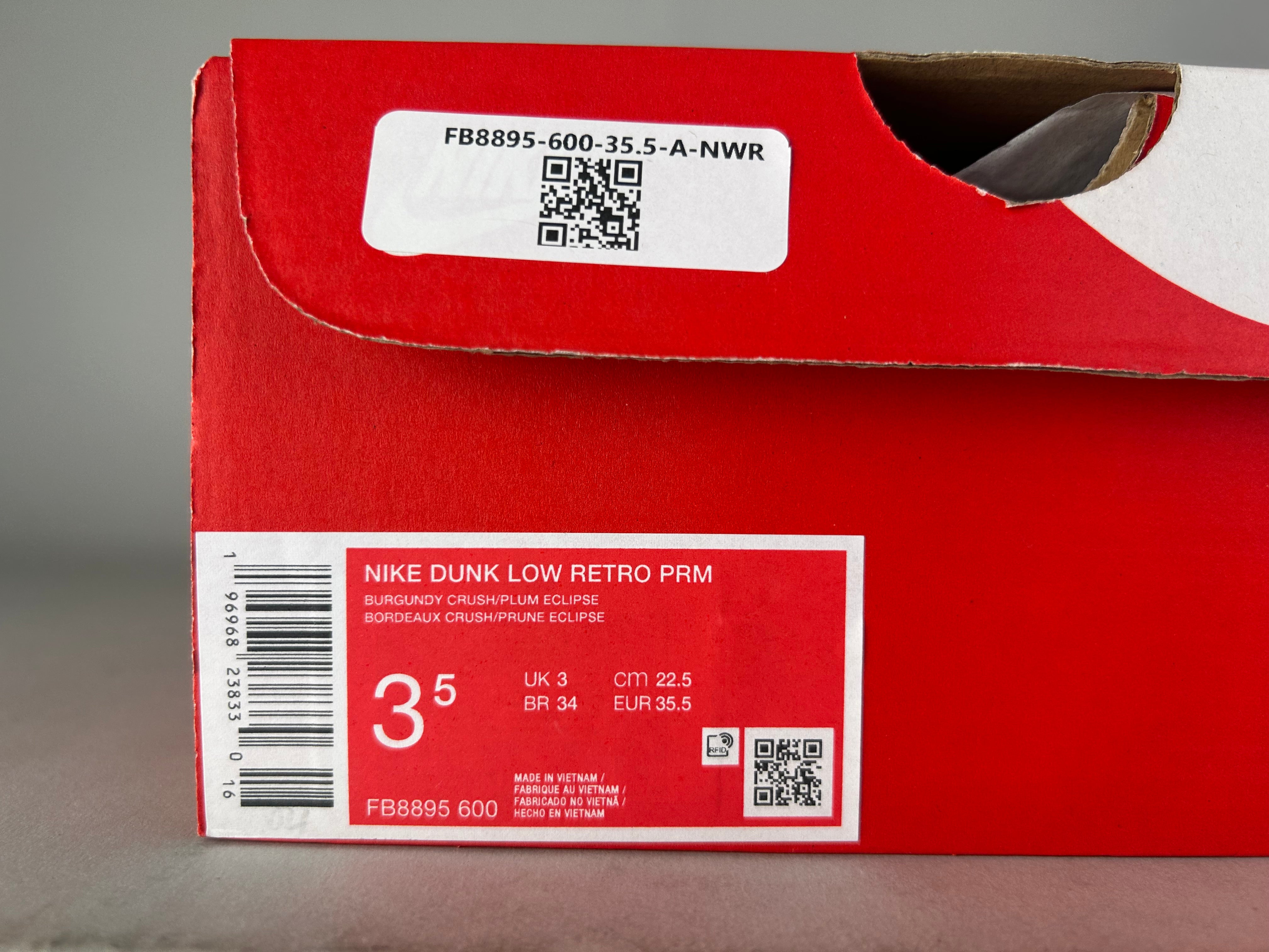 Nike Dunk Low Premium 'Burgundy Crush' - Size 35.5 (ARCHIVE)