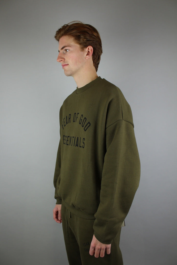Fear of God Essentials Fleece Crewneck 'Olive'-9579021861194-The Attic