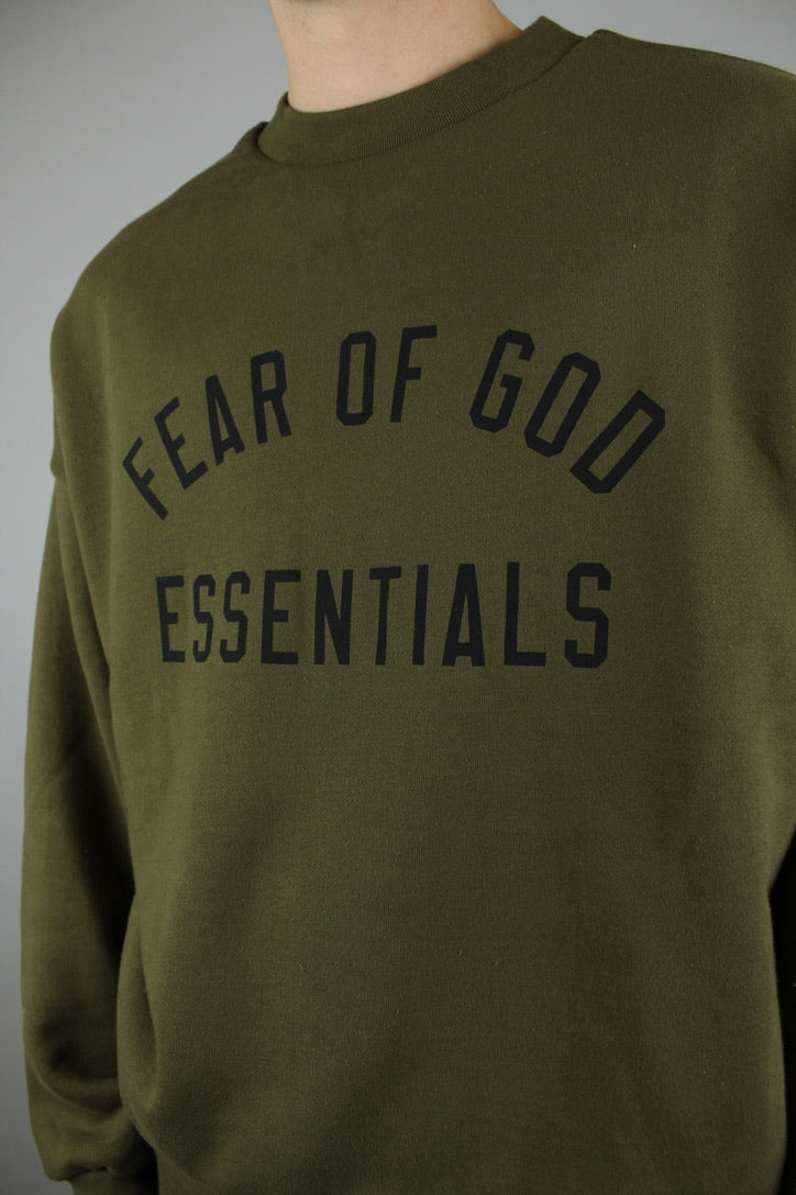 Fear of God Essentials Fleece Crewneck 'Olive'-9579021861194-The Attic