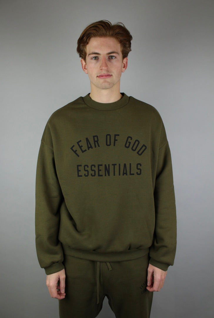 Fear of God Essentials Fleece Crewneck 'Olive'-9579021861194-The Attic