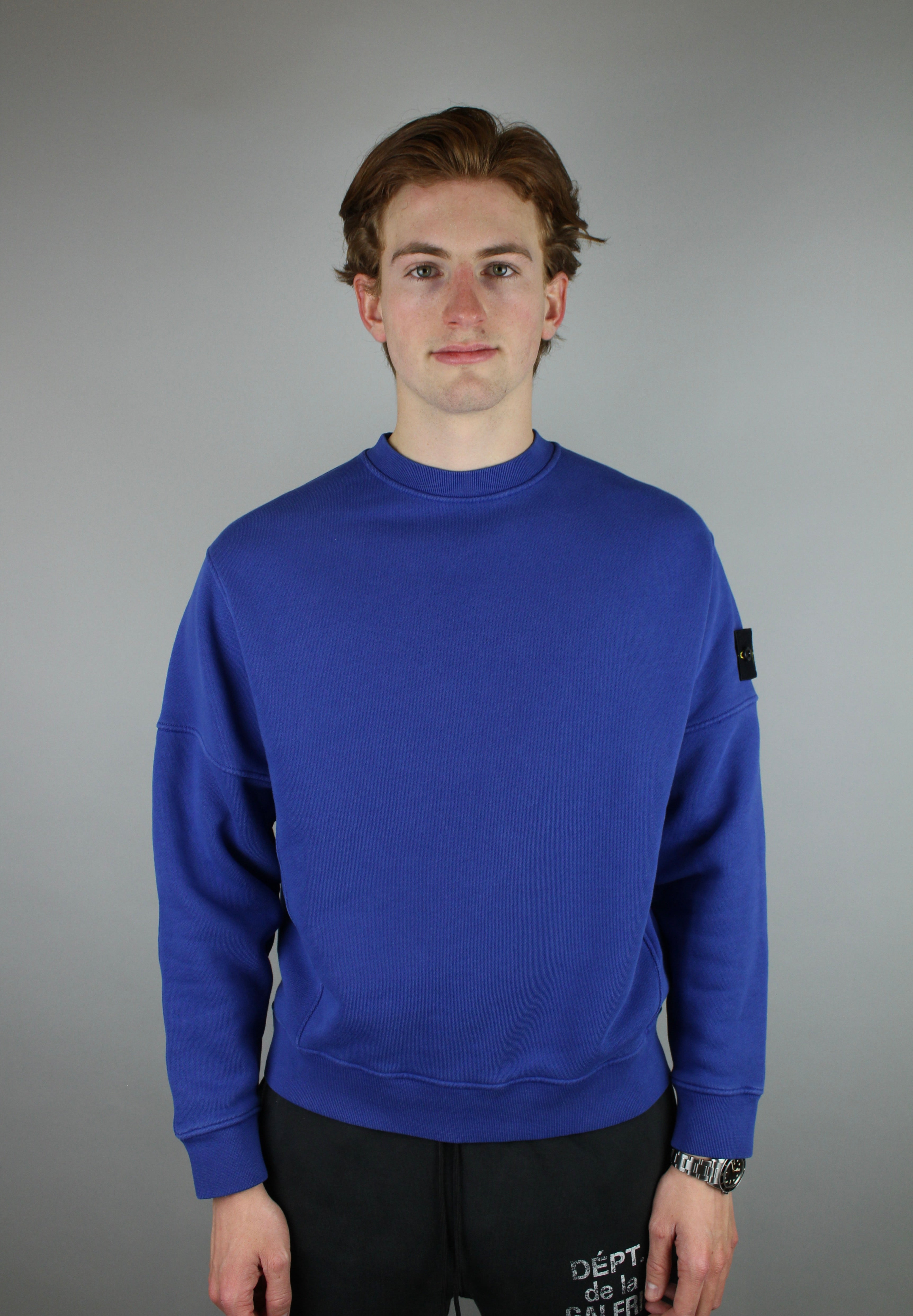 Stone Island Felpa Fleece Crewneck Old Effect 'Bright Blue'-10028217631050-The Attic