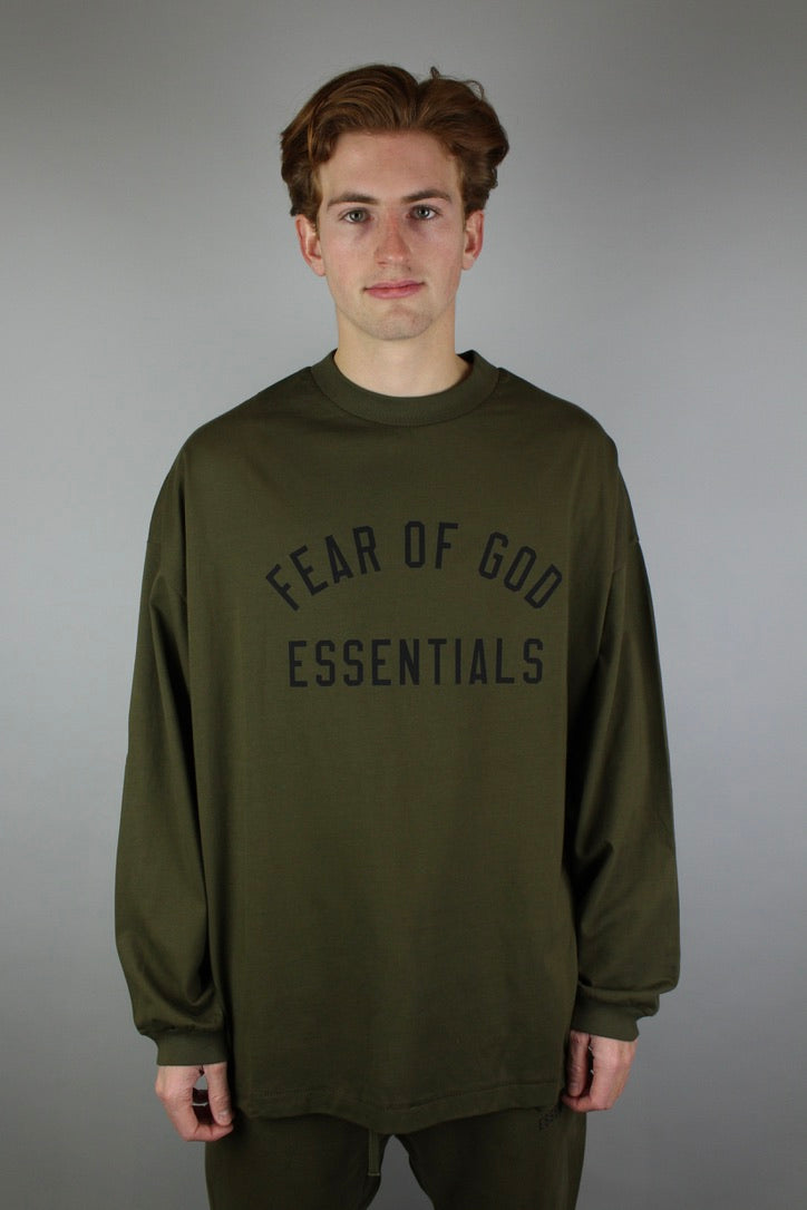 Fear of God Essentials Jersey Longsleeve Tee 'Olive'-9579019338058-The Attic