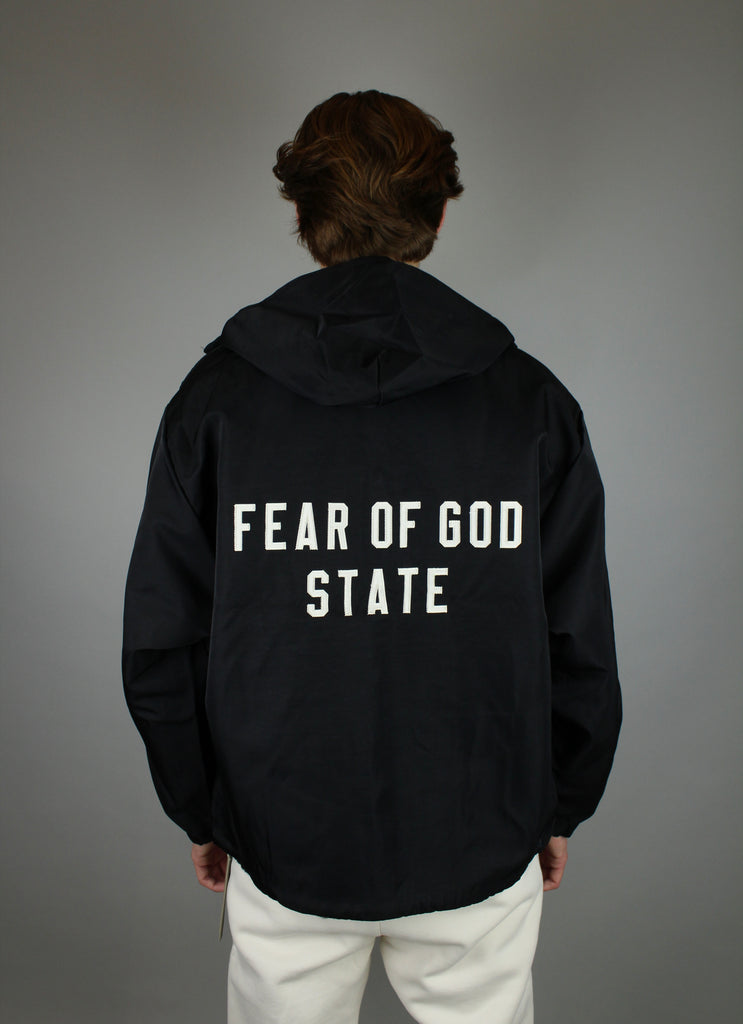 Fear of God Essentials Textured Nylon Hooded Coaches Jacket 'Black'-10040113070410-The Attic