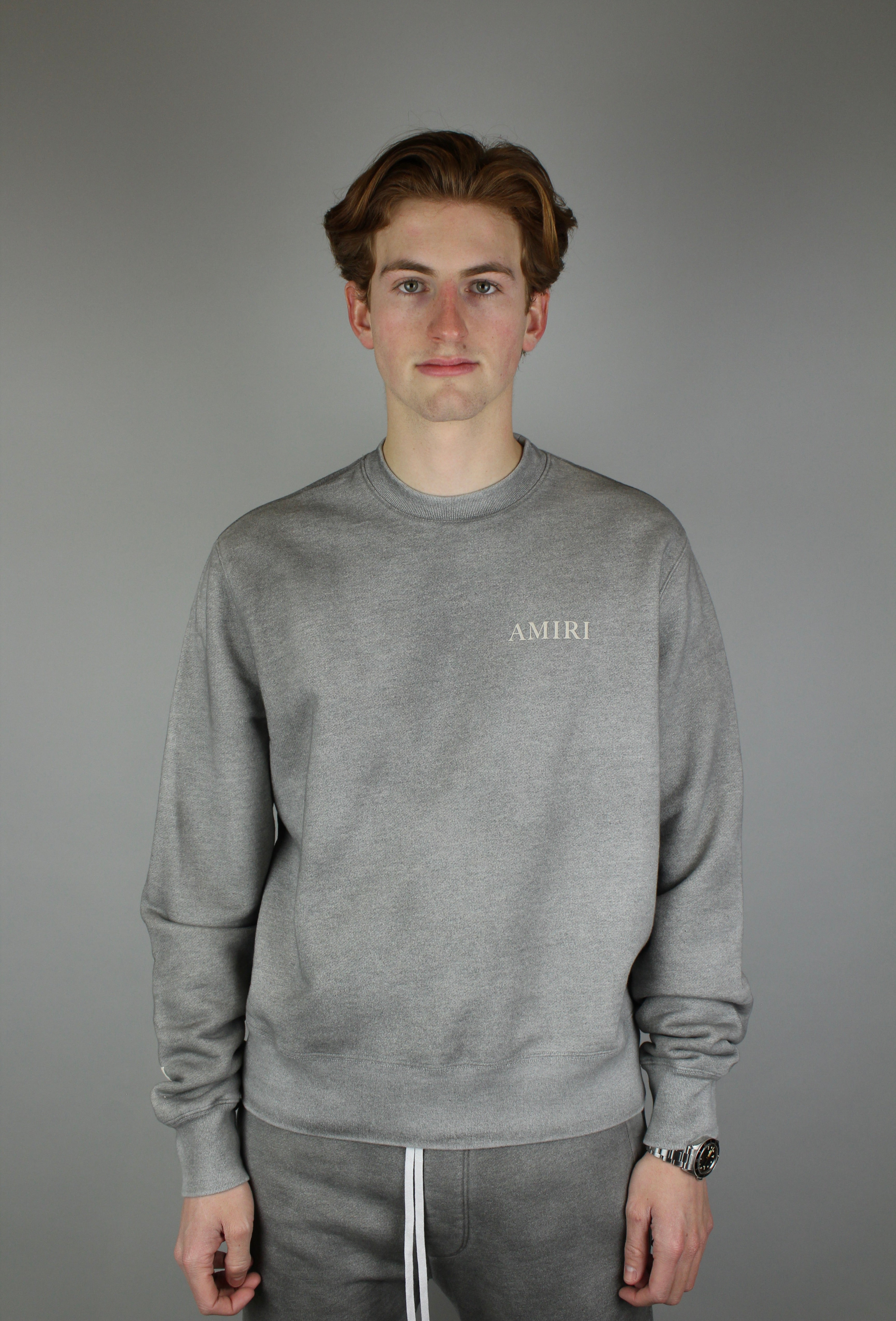 Amiri Aged Puff Logo Crewneck 'Grey'-9642072539466-The Attic