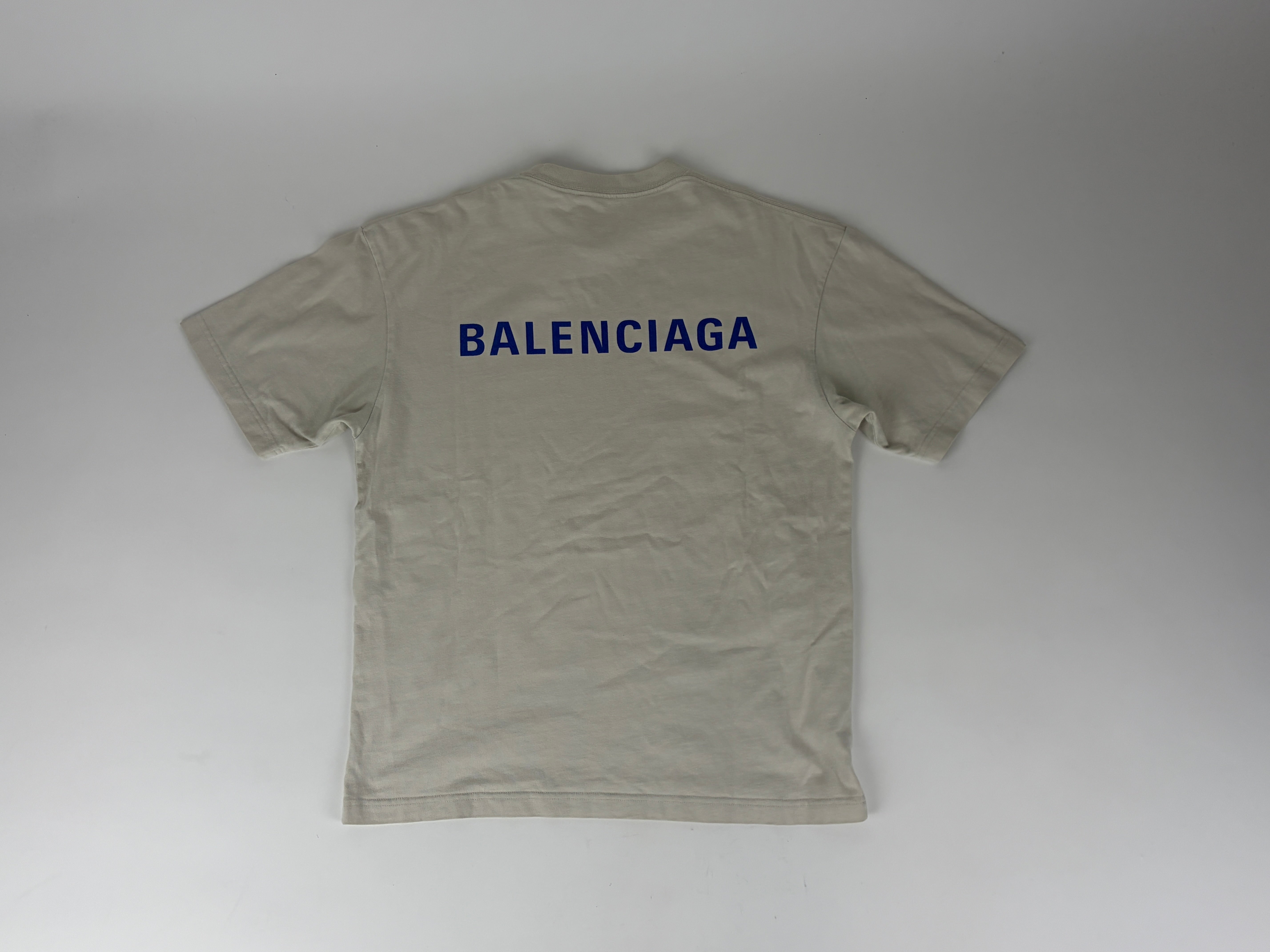 Balenciaga Short Sleeve Logo Tee 'Beige Blue' - Size XXS (ARCHIVE)