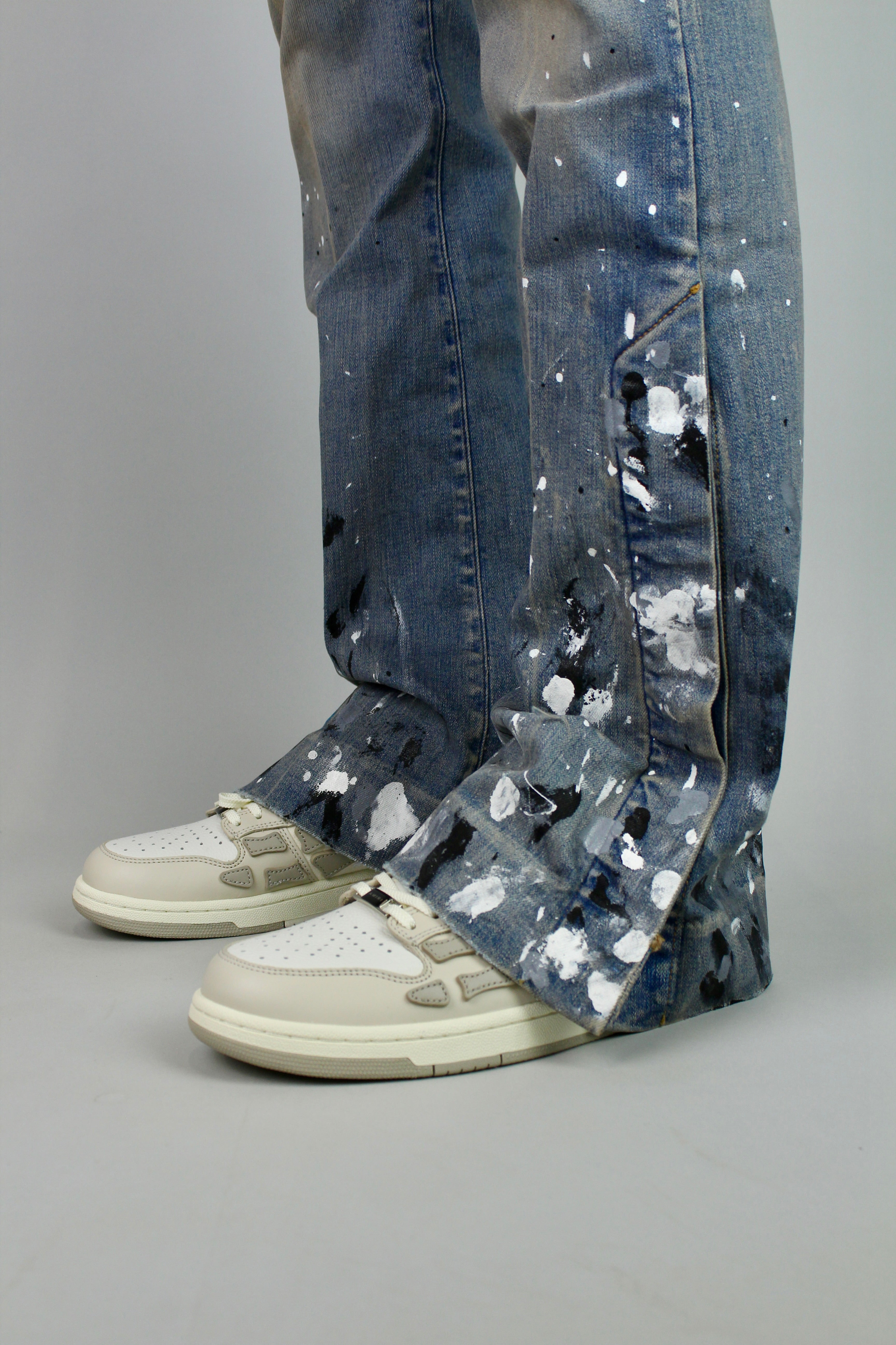Amiri Paint Splatter Flare Jeans 'Clay Indigo'-9385348792650-The Attic