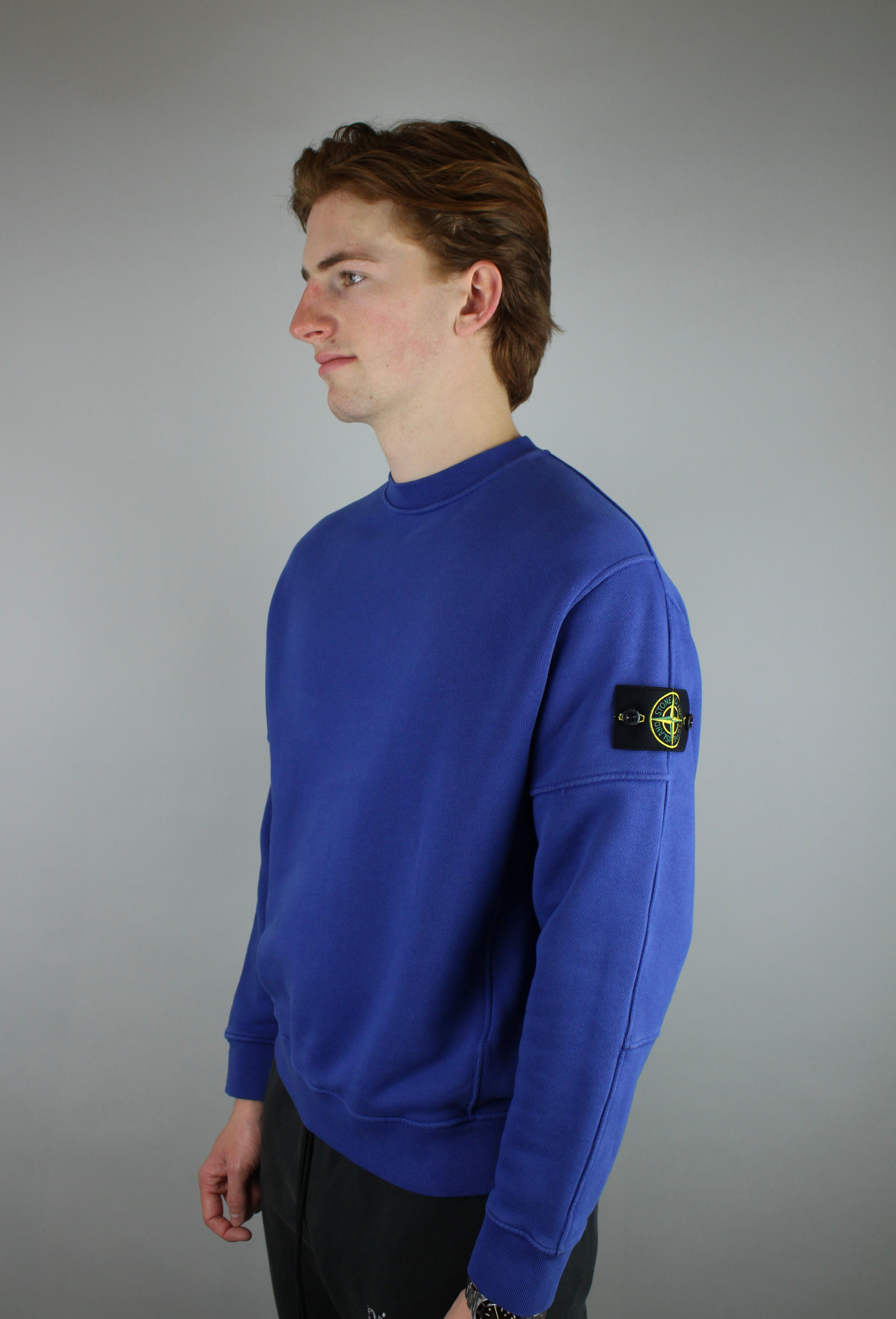 Stone Island Felpa Fleece Crewneck Old Effect 'Bright Blue'-10028217631050-The Attic