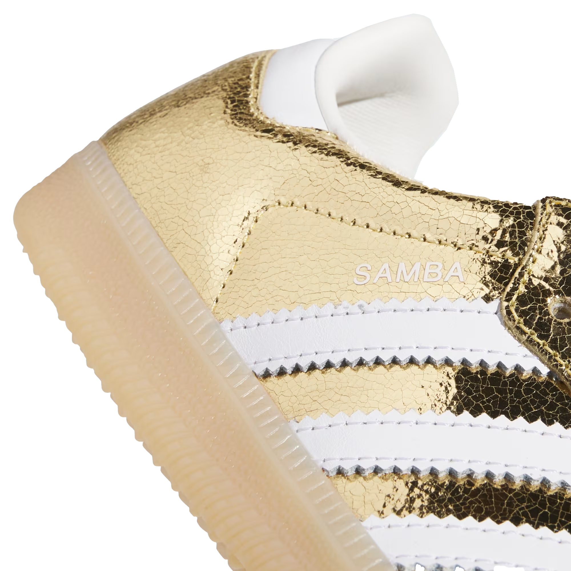Adidas Samba Gold Metallic - Détail cuir craquelé doré