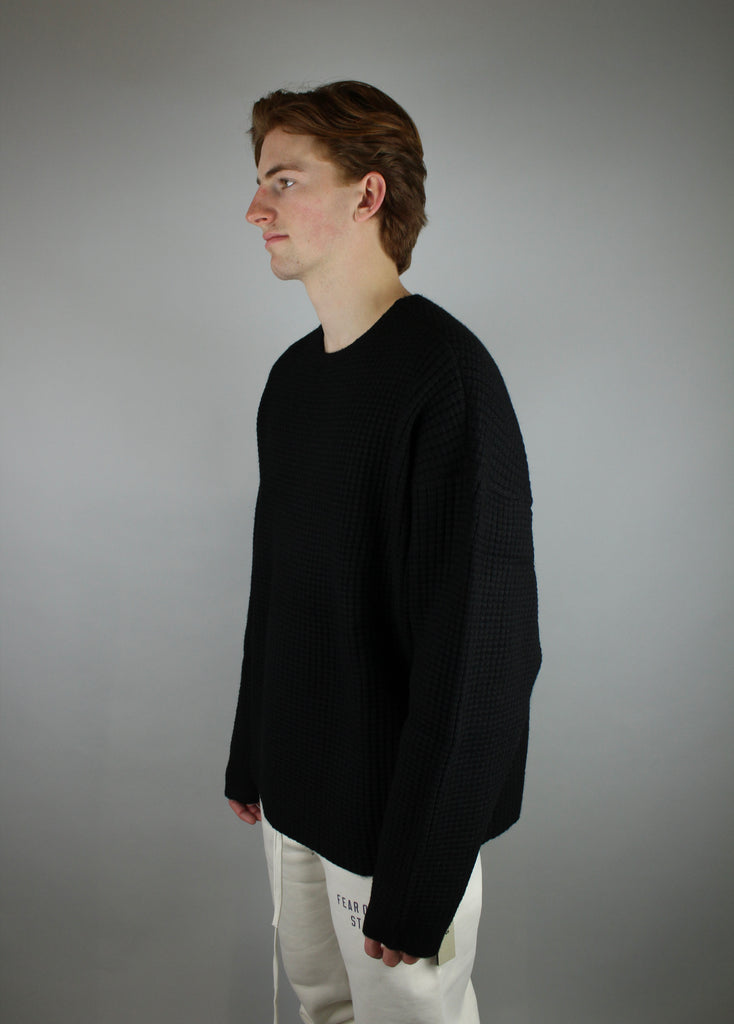 Fear of God Essentials Heavy Waffle Crewneck 'Black'-10040193319242-The Attic